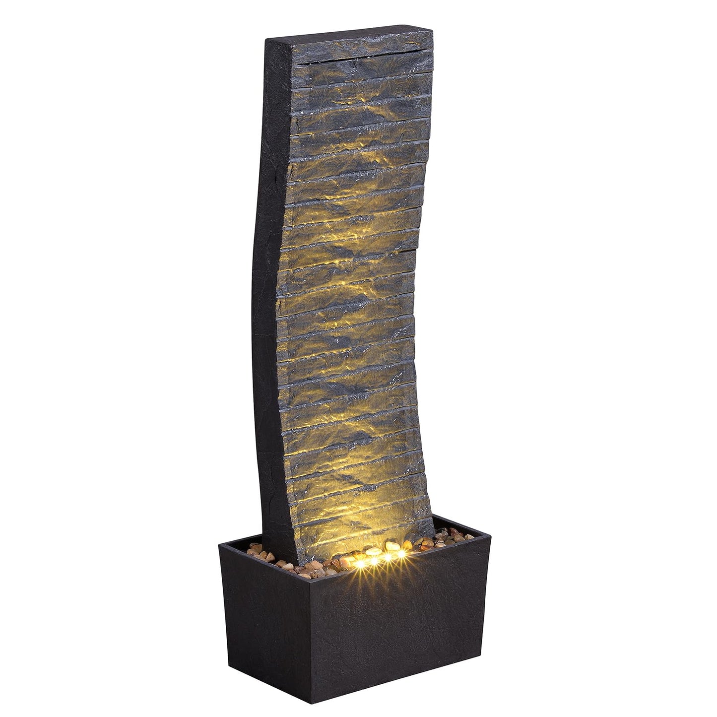 MSEONWXI Curved Outdoor Waterfall Fountain, 36.2" Elegant Outdoor Water Fountain with LED Lights for Patio, Garden, Backyard, Modern Large Relaxing Water Feature (24382)