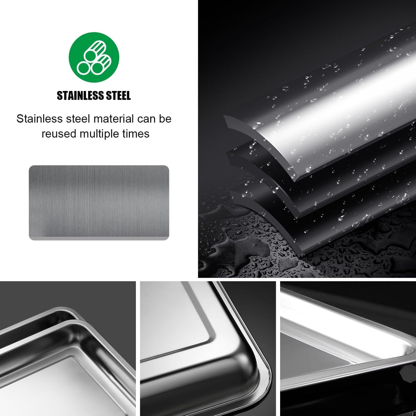 RooTrimmer 10 Pack Large Stainless Steel Seedling Trays, Heavy Duty Metal Water Catch Trays for Nursery Pots Transplant, Seed Germination & Propagation Flats (17.5 inch×13.56 inch, 1.18" Height)