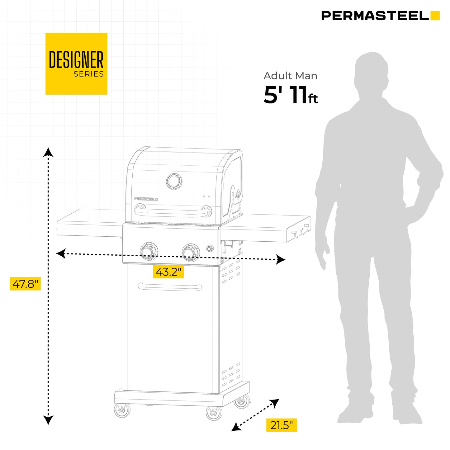 Permasteel 2-Burner Propane Gas Grill, BBQ Grill with Foldable Side Tables & Tool Hooks, Perfect for Outdoor Cooking, Patio & Garden, Black/Copper