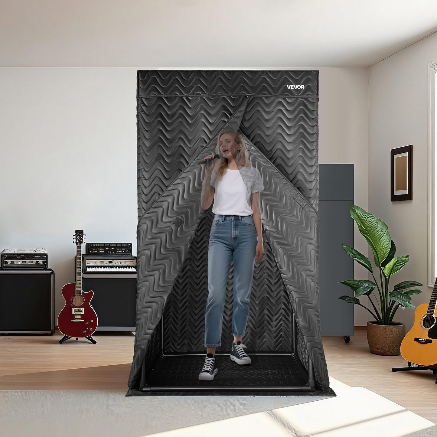 VEVOR Portable Vocal Booth, 6.56 ft Height, Pro-Grade Recording Studio with Travel Bag, Mobile Tablet Stand, Thickened Soundproofing, Sound Isolation Booth for Echo-Free Vocals, Podcasts, Voiceovers