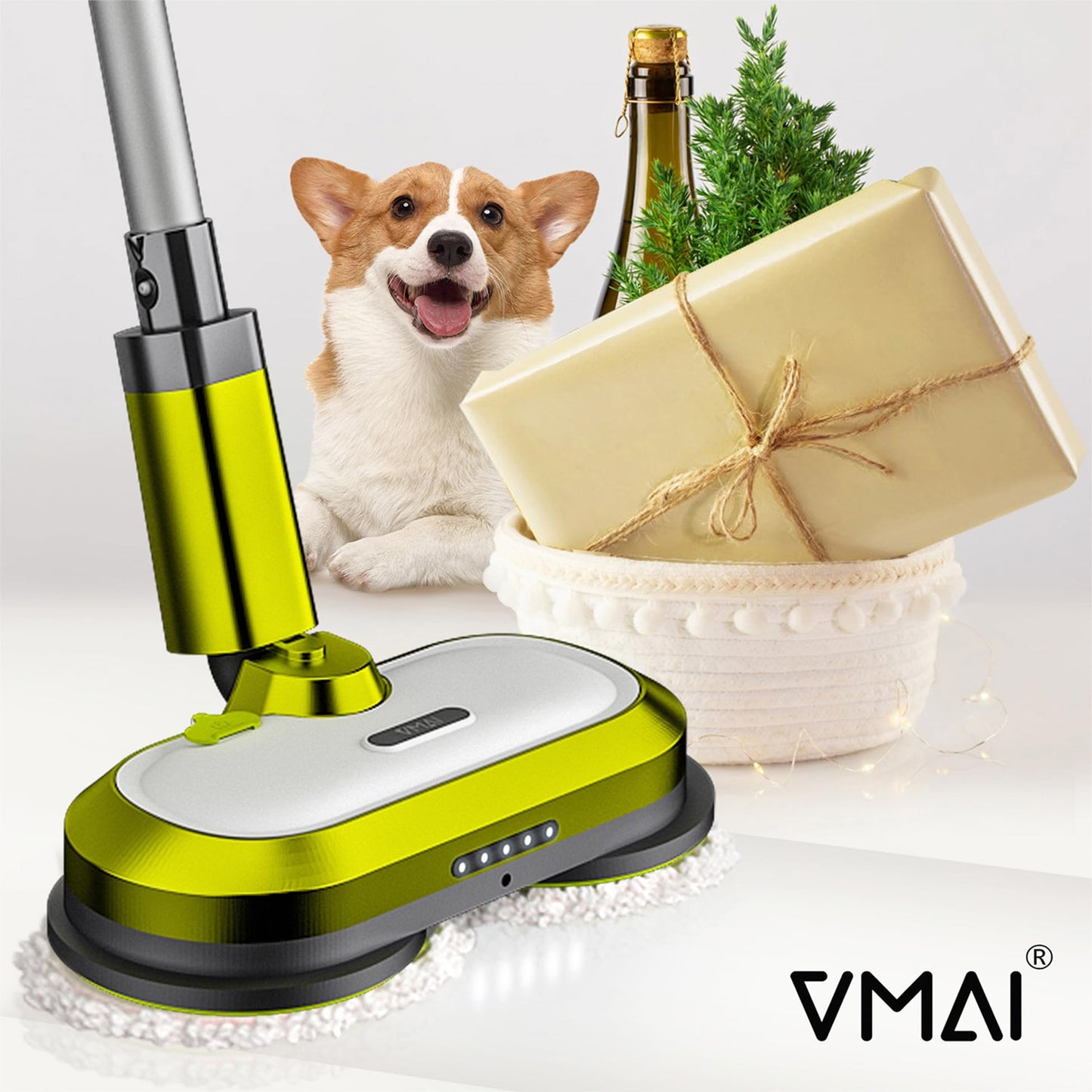 VMAI Cordless Electric Mop with Water Spray & Detachable Battery, Rechargeable Floor Spin Mop & Scrubber with LED Headlights, Washable Pads, Lightweight for Hardwood Tile Marble Floor Cleaning