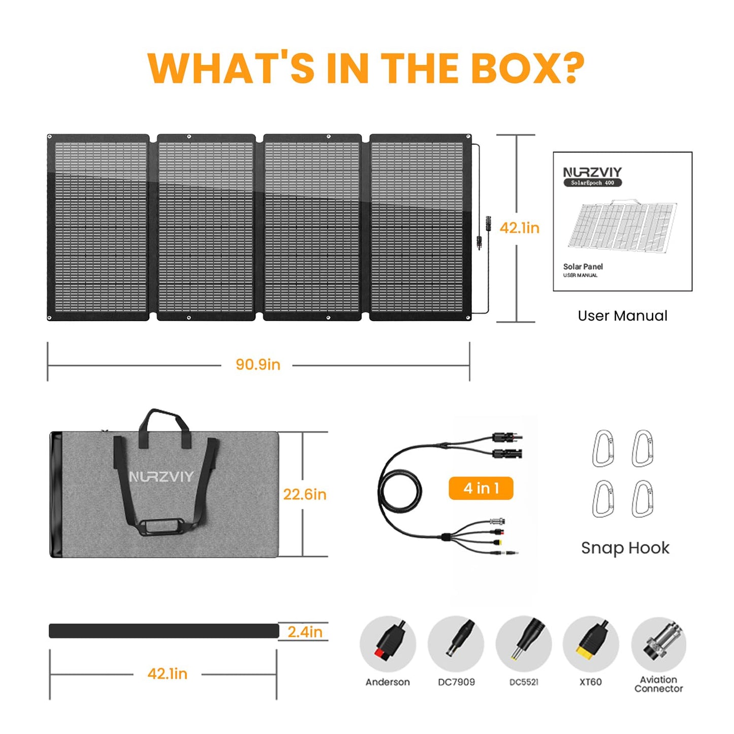 NURZVIY 400 Watts Foldable Solar Panel, Luggable & Durable, Portable 400W Solar Charger Complete with Adjustable Stand Case, 40V Waterproof for Off-Grid Camping RV/Campervan Solar Generator