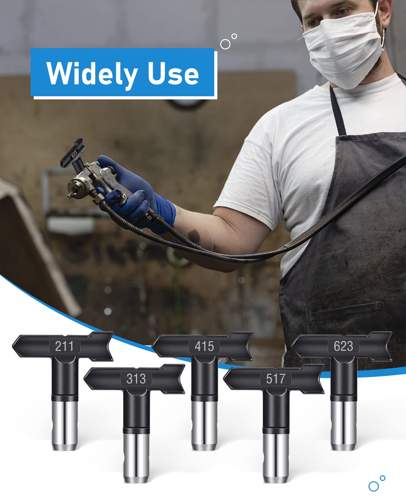 Spray Nozzle Spray tip Reversible Spray Tips Airless Paint Sprayer Nozzle Tips Airless Paint Spray Machine Parts for Homes Buildings Garden Decks Fences (5 Pieces - 211, 313, 415, 517, 623)