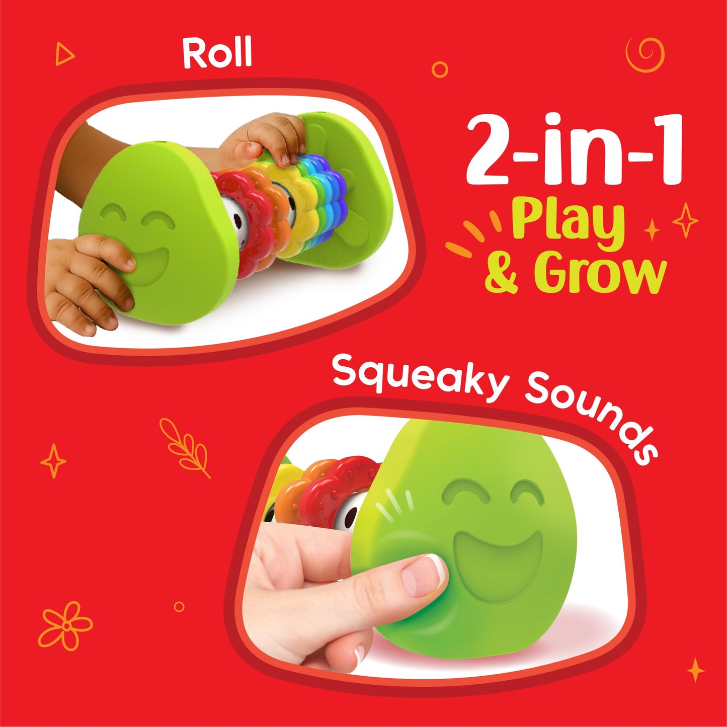 Imagimake Tummy Time Roller | Leaps & Bounds Baby Toys for 3+ Months | Early Learning Toy for Toddlers & Infants | 2-in-1 Play & Grow - Squeaky Sounds | Non-Toxic | Newborn Baby Gift for 3+ Months