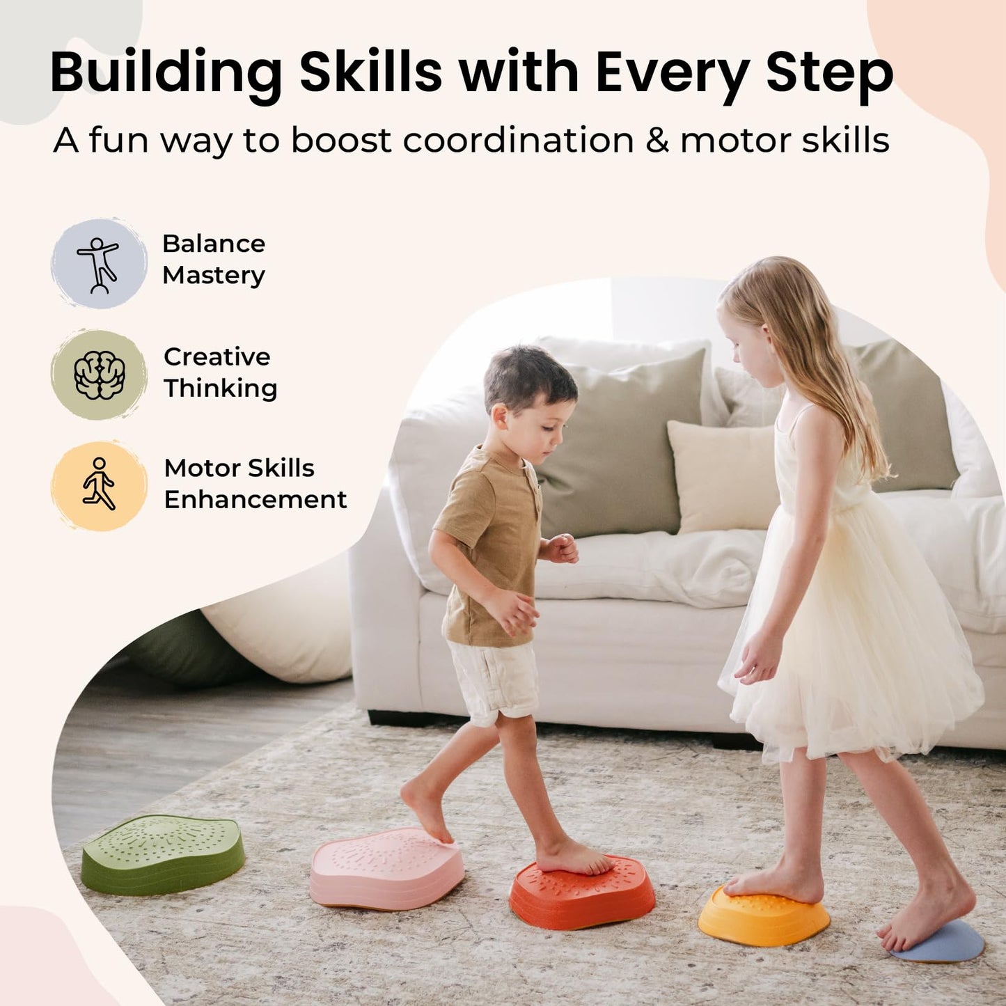 Tiny Land Stepping Stones for Kids, 5pcs Non-Slip Toddler, Sensory for Promoting Toddler's Balance & Coordination Skills, Stepping Stones for Toddlers 3-5, Toddler Toys for Boys & Girls Gifts