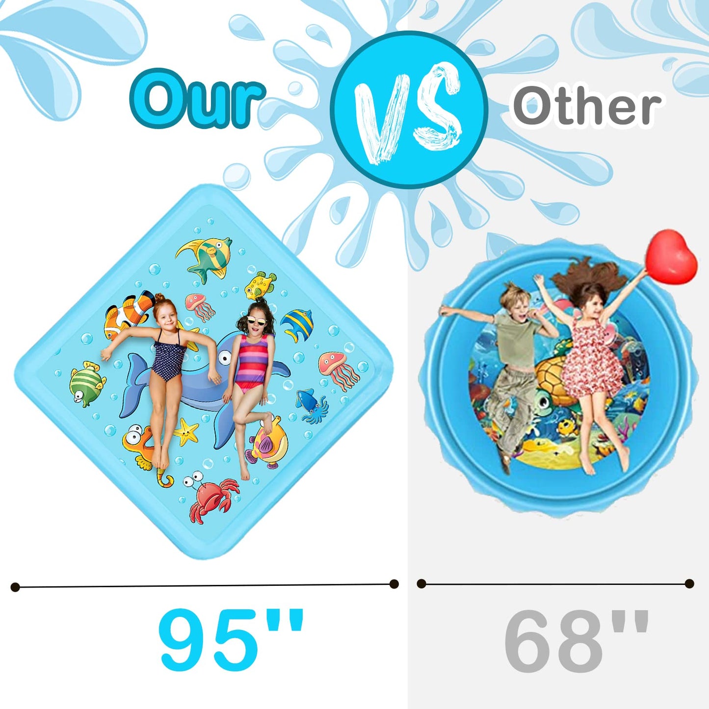 Growsland Splash Pad for Toddlers, Outdoor Sprinkler for Kids, 67" Summer Water Toys Inflatable Wading Baby Pool Fun Gifts for 3 4 5 6 7 8 9 Years Old Boy Girl Backyard Garden Lawn Outdoor Games