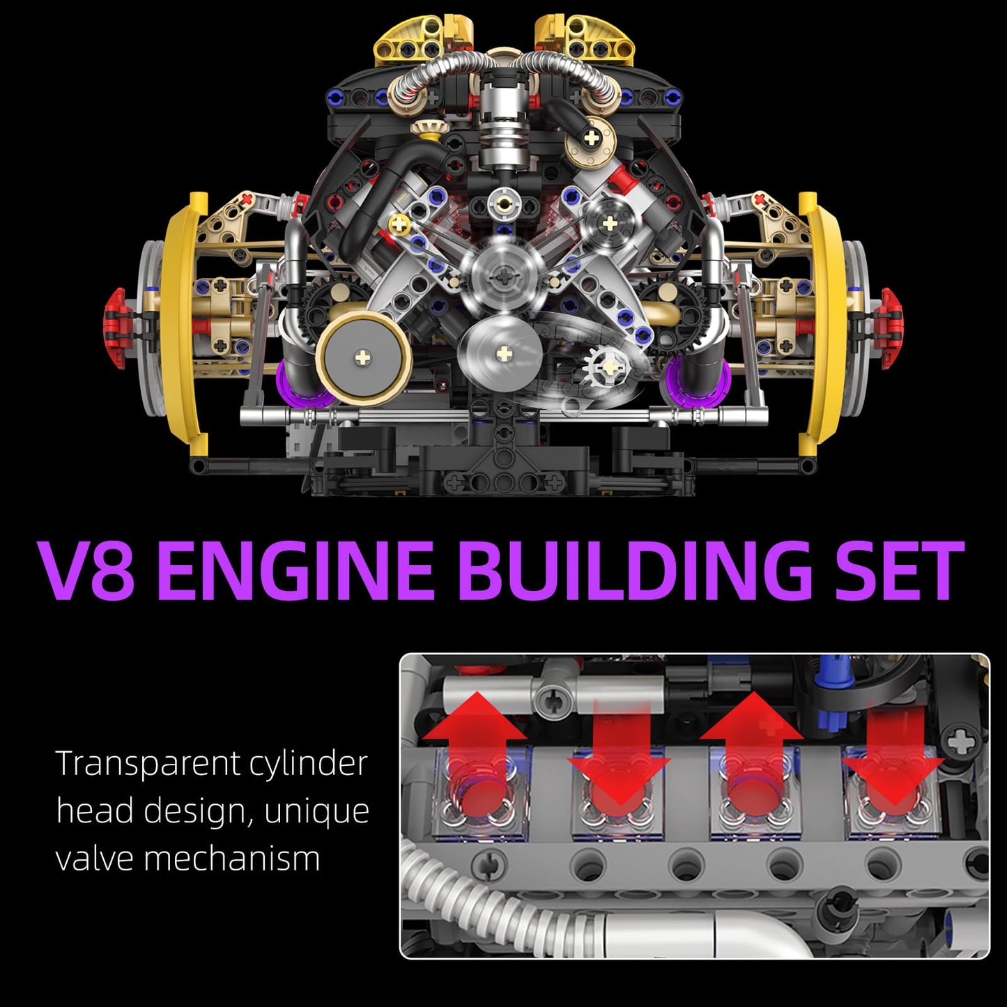 Suplanet V8 Engine Building Block Sets, V8 Engine Model Kit That Runs, Build Your Own Engine Model Toy with Spray & Light,STEM Engineering Building Blocks for Adults/Boys 8-14(1394PCS)