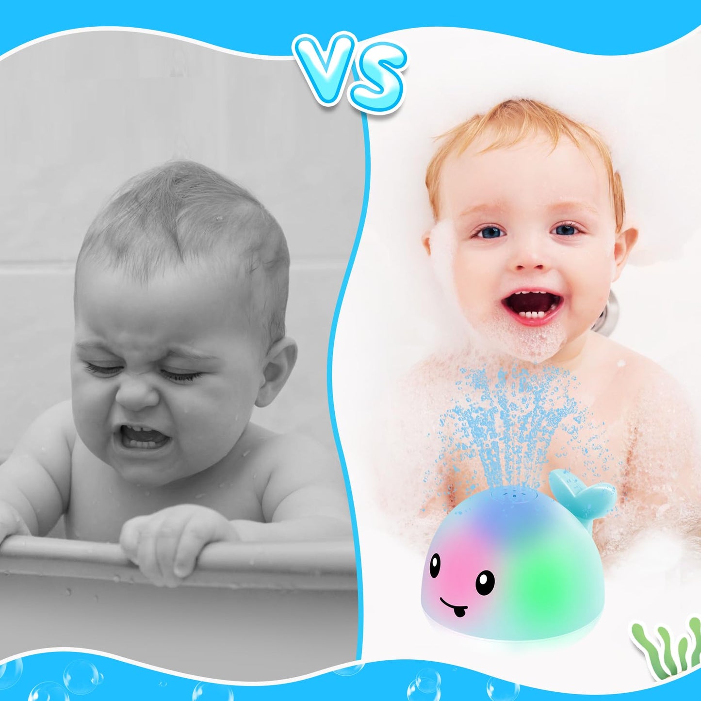 ANGGIKO Baby Boy Bath Toys, Pool Water Table Toy for Babies 1 Year Old Boy Gifts, Toddler Bath Toys for Kids Ages 1-3, Light Up Whale Bath Toy Sprinkler Summer Bathtub Fountain Baby Toy 6-12-18 Months