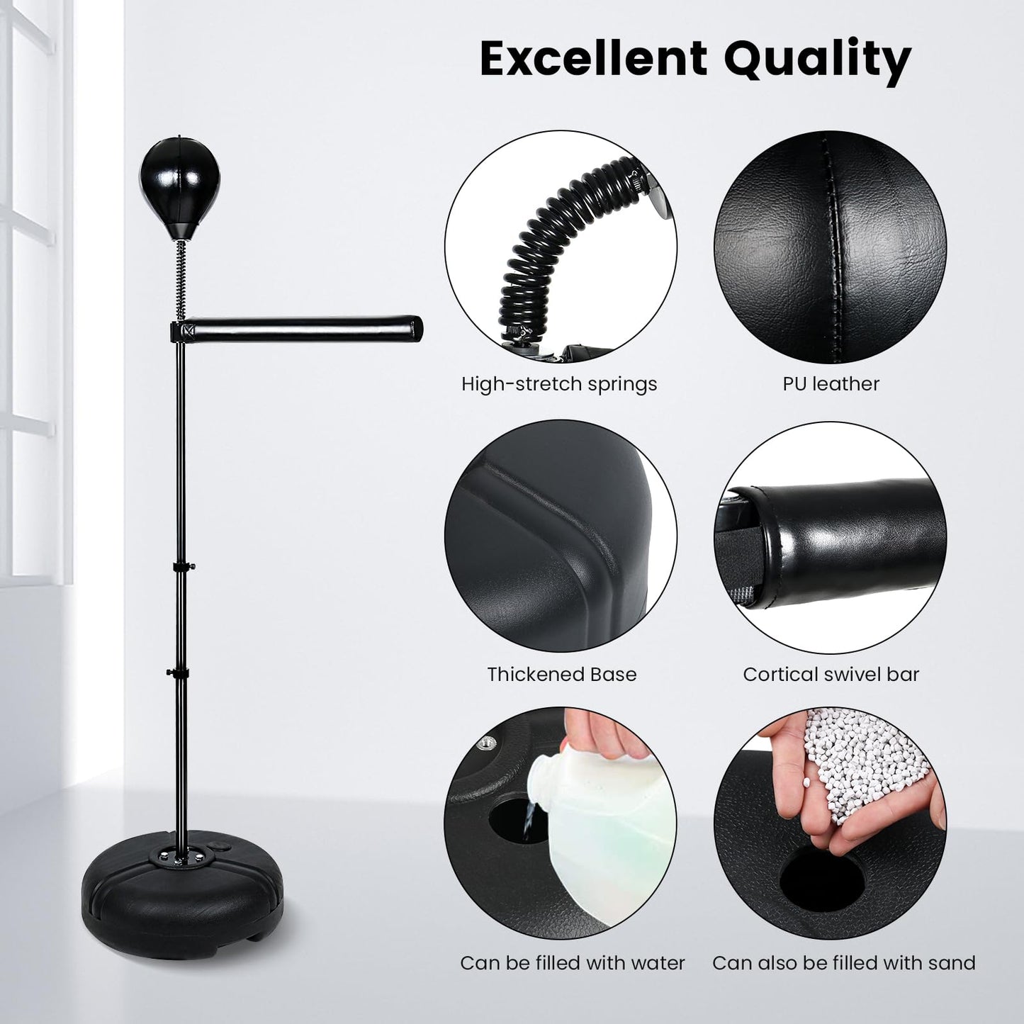 INNOLIFE Speed Punching Bag - Adjustable Reflex Trainer for Adults, Height-Adjustable Boxing Bar with Durable Stand for Home Gym, Stress Relief & Fitness Training