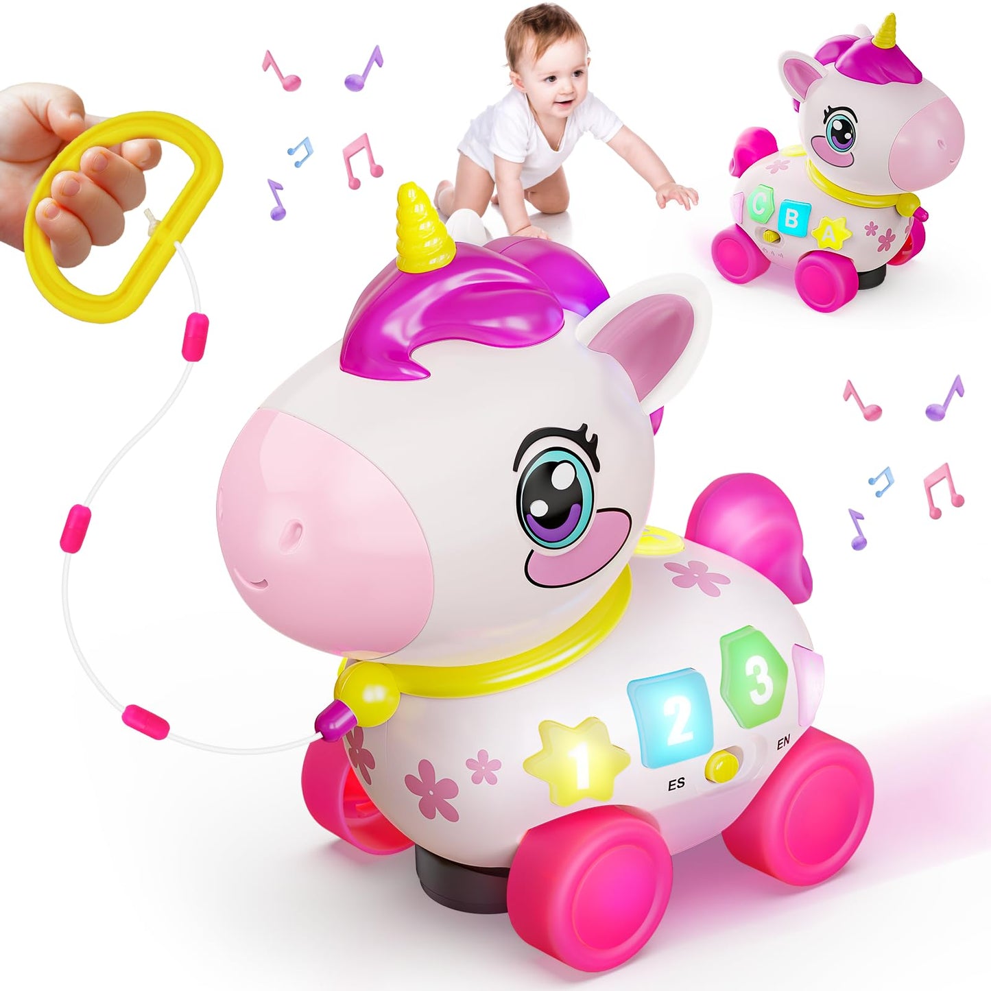 KAISASA Unicorn Toys for 1 Year Old Girl Gifts, Musical Educational Baby Toy 6-12-18 Month, 1st Birthday Gift for 1 Year Old Girl Toys, Bilingual Learning Present for 7 8 9 10 12 Month