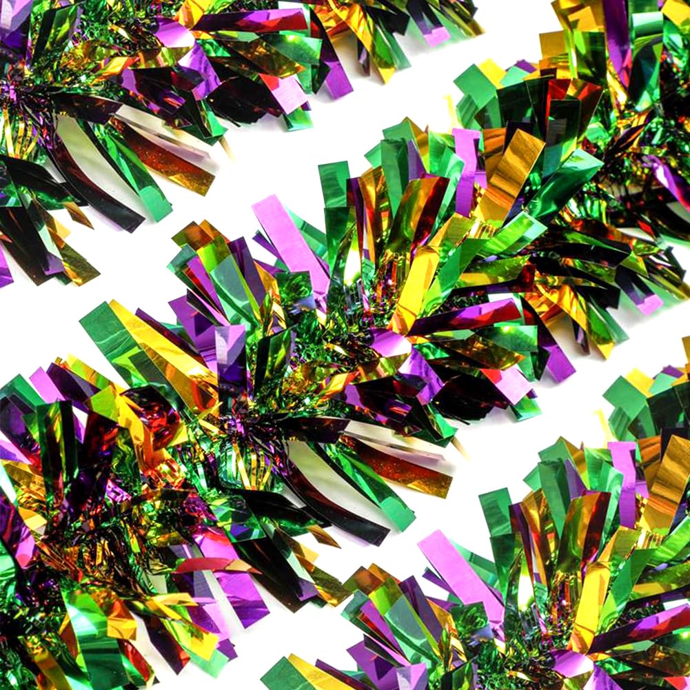33Ft Christmas Tinsel Garland, Gold Green Purple Metallic Twist Foil Tinsel Garland Hanging Decor for Christmas Tree Birthday Kwanzaa Party Indoor Outdoor Party Supplies - Gold Green Purple