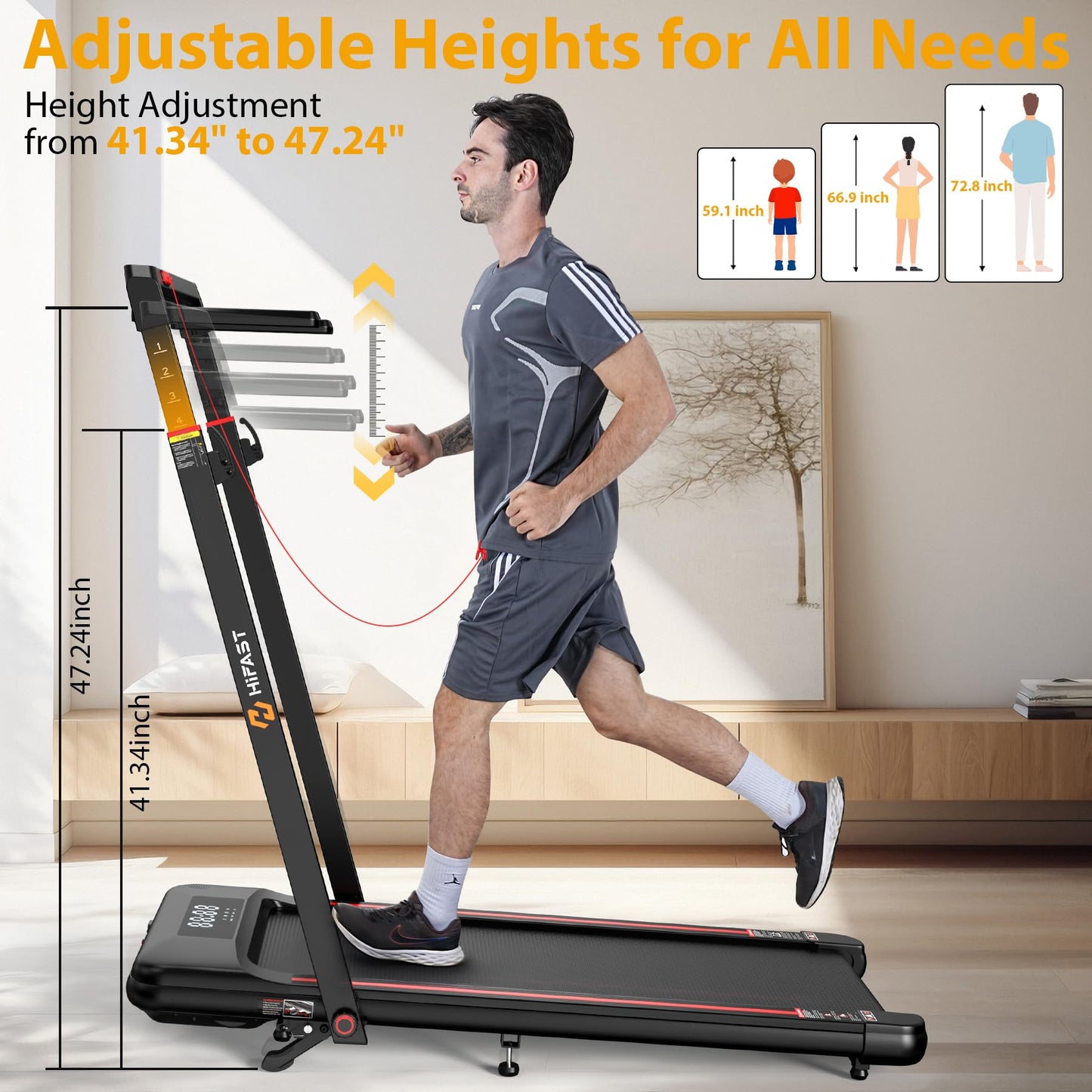 HiFast Walking Pad Treadmill with Desk Workstation, 3.0HP Under Desk Treadmills with 8% Incline Handle Bar, Foldable Portable Treadmill for Home Office, 300lbs Capacity, Remote Control, APP