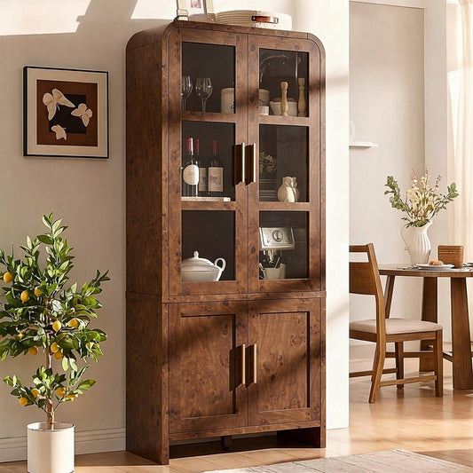 EliteSet 77" Tall Kitchen Pantry Cabinets, Wooden Curved Storage Cabinets with 2 Adjustable Shelves, 1.18'' Panel Freestanding Cupboard for Dining Room, Living Room, Bathroom, Dark Burl, 1Pcs