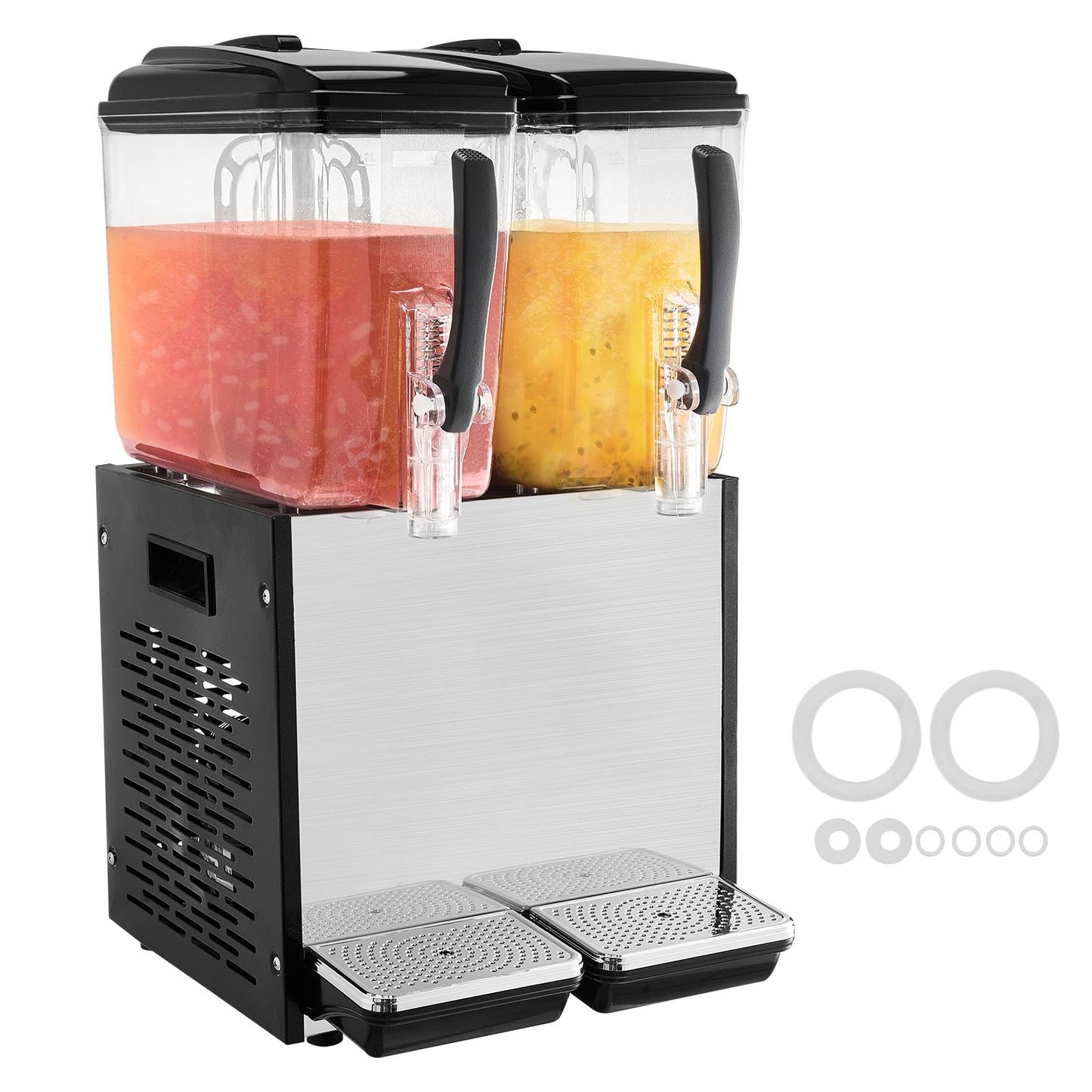 VEVOR Commercial Beverage Dispenser, 2 Tanks 12 L / 12.7 QT Per Tank Juice Dispenser, 286W Stainless Steel Ice Tea Drink Machine with 45°F-54°F Cooling Temperature, for Cold Drink Restaurant Bar Party