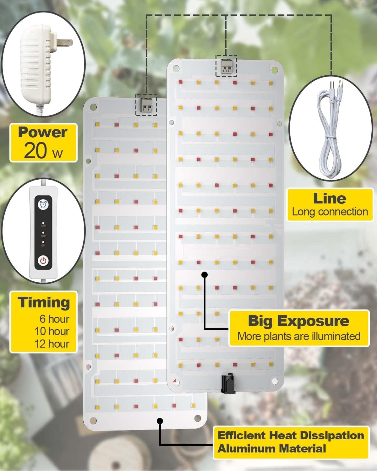 APLANT Grow Light,20W Ultra-Thin LED Grow Lights for Indoor Plants Full Spectrum, 6/10/12H Timer Plant Light, 132 LEDs Under Cabinet Plant Growing Lamp Strip for Seedlings, Veg, Flower 3-Pack