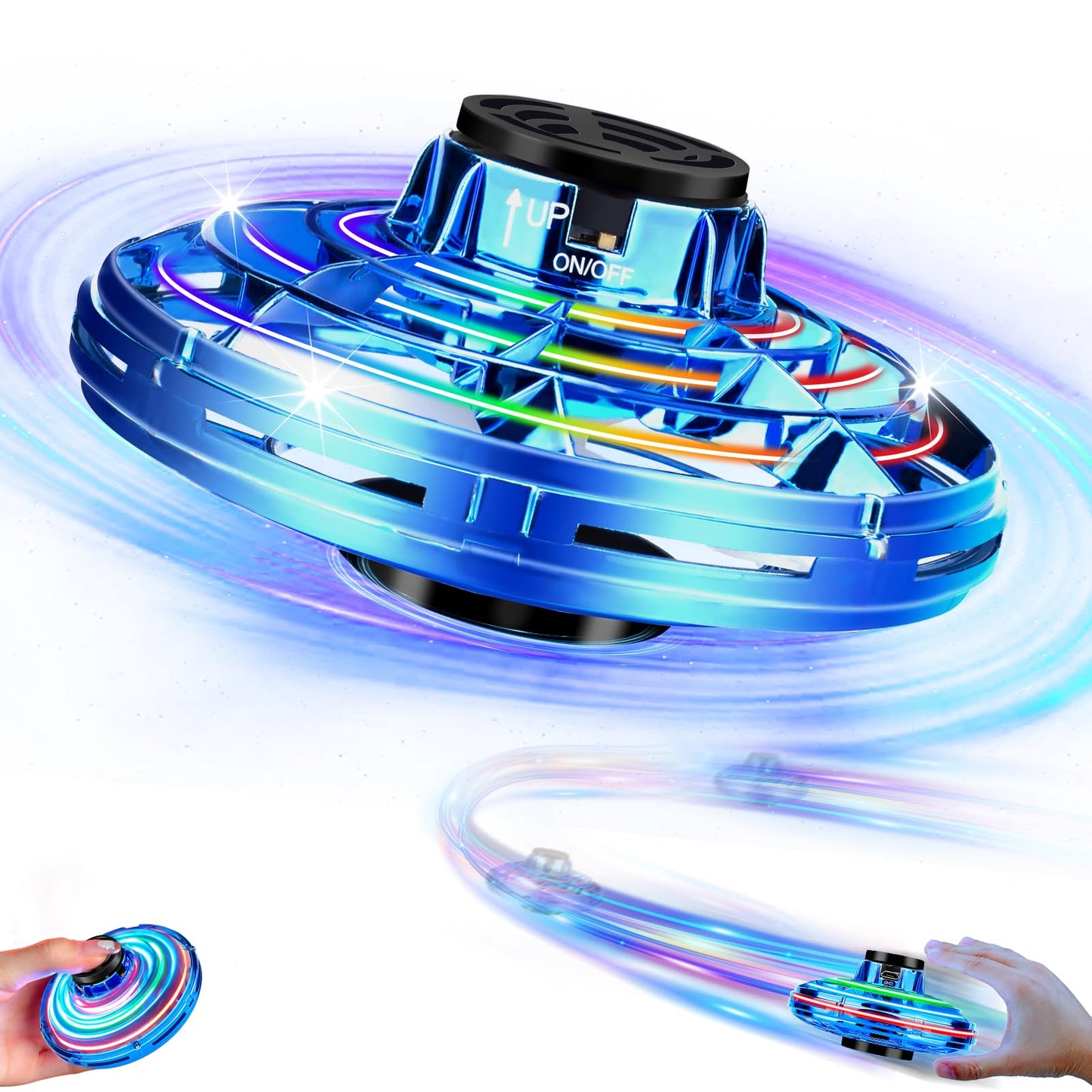 Vantexi Drone for Kids Flying Toys, 2026 Upgrade LED Fidget Spinner, Hand Operated Fidget Flying Spinner Toy for Indoor Outdoor, Christmas Birthday Gifts for 6 7 8 9 + Year Old Boys Girls (Blue, ABS)