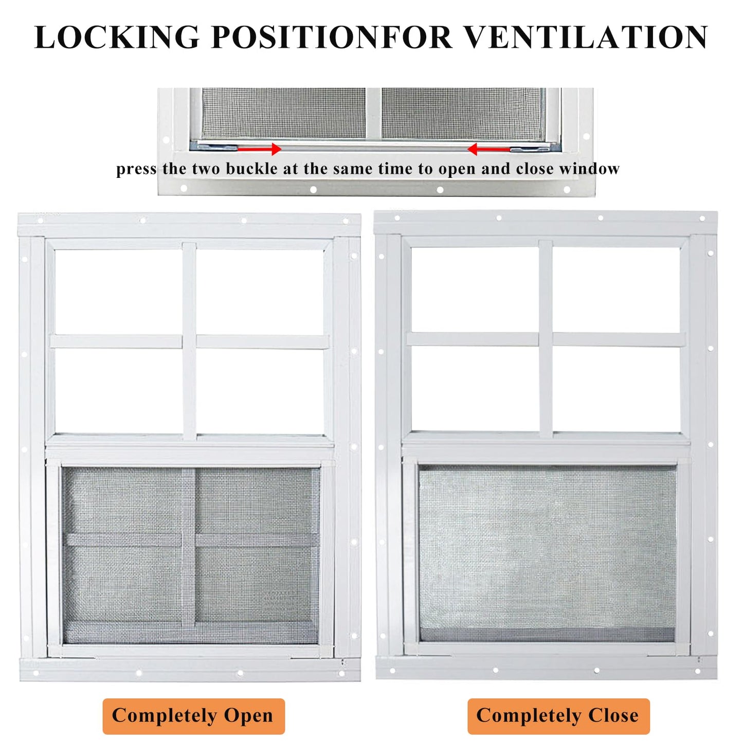 2 Pack White Shed Windows 24" x 36" Flush Mount Window with Tempered Glass and Fiberglass Screen for Chicken Coop Sheds Barns Playhouse