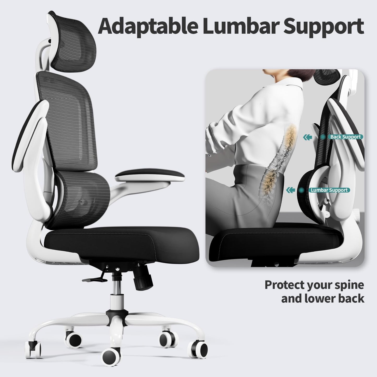 TRALT Office Chair Ergonomic Desk Chair, 330 LBS Home Mesh Office Desk Chairs with Wheels, Comfortable Gaming Chair, High Back Office Chair for Long Hours (Black & White)