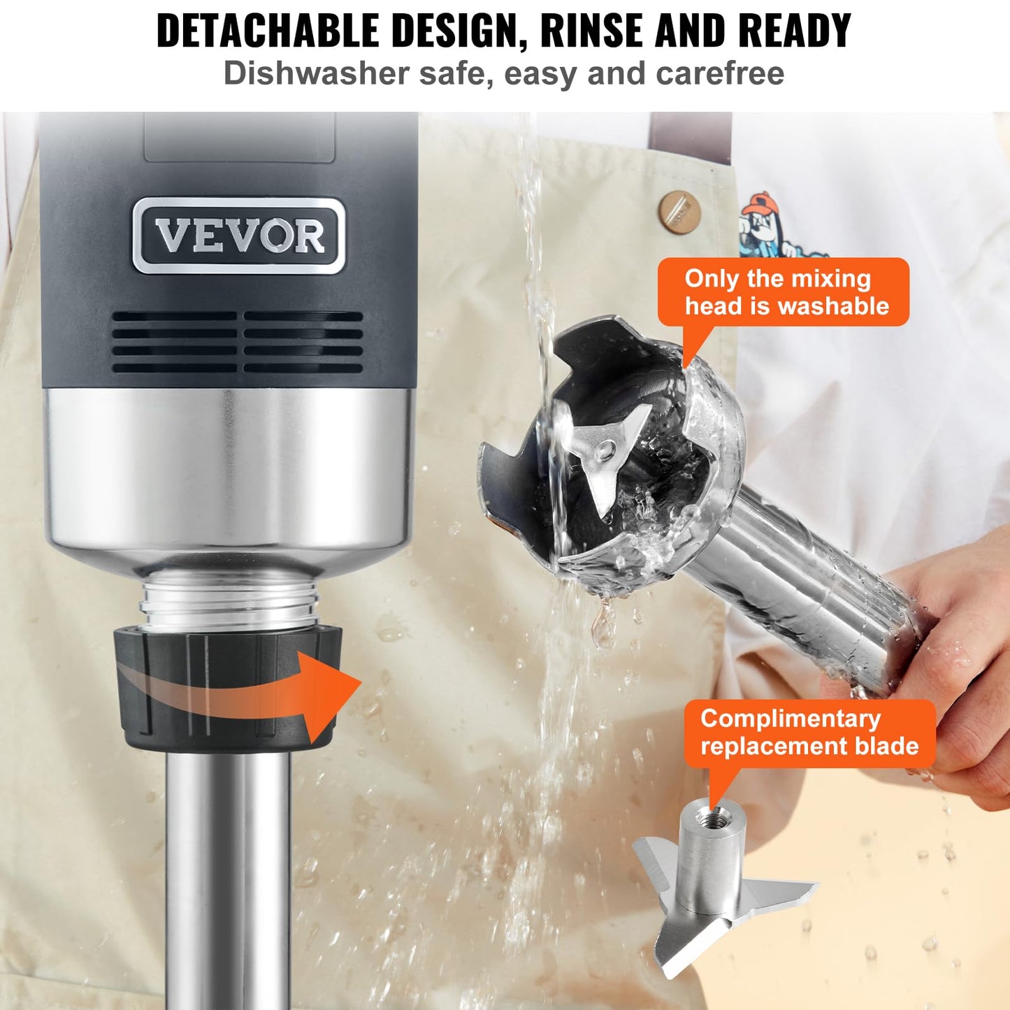 VEVOR 500W 12 Inch Heavy Duty Hand Mixer, Variable Speed Stick Mixer with 304 Stainless Steel Blade, Multi-Purpose Portable Mixer for Soup, Smoothie, Puree, Baby Food
