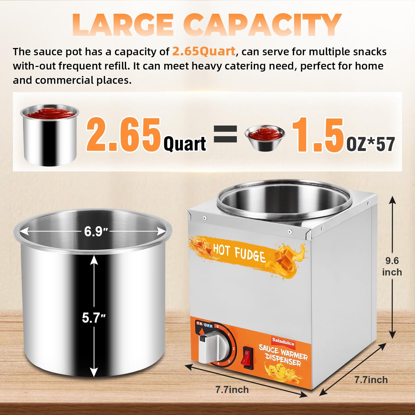 Nacho Cheese Dispenser Warmer 2.6Quart Cheese Sauce Warmer with 2 Pumps&9 Stickers, Hot Fudge Dispenser Warmer 5-Level Insulated Pump Dispenser for Sauce Cheese Fudge Caramel