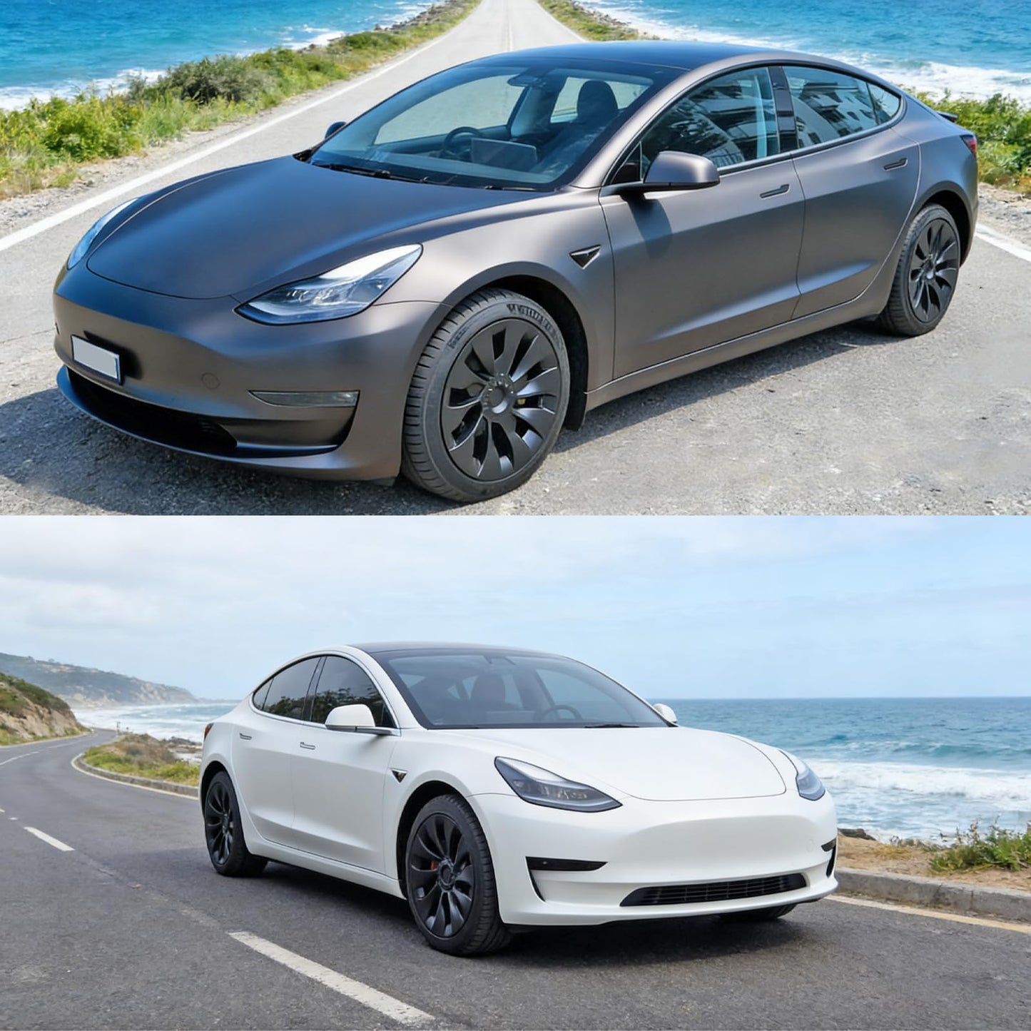 KAVANIC 4PCS Wheel Covers Fits for Tesla Model 3 Hubcap 18 Inch Matte Black Support Logo Long Range Symmetry Design Uberturbine Style for 2017-2023 Model 3 Aero Wheel Cover Replacement (RWD/AWD)