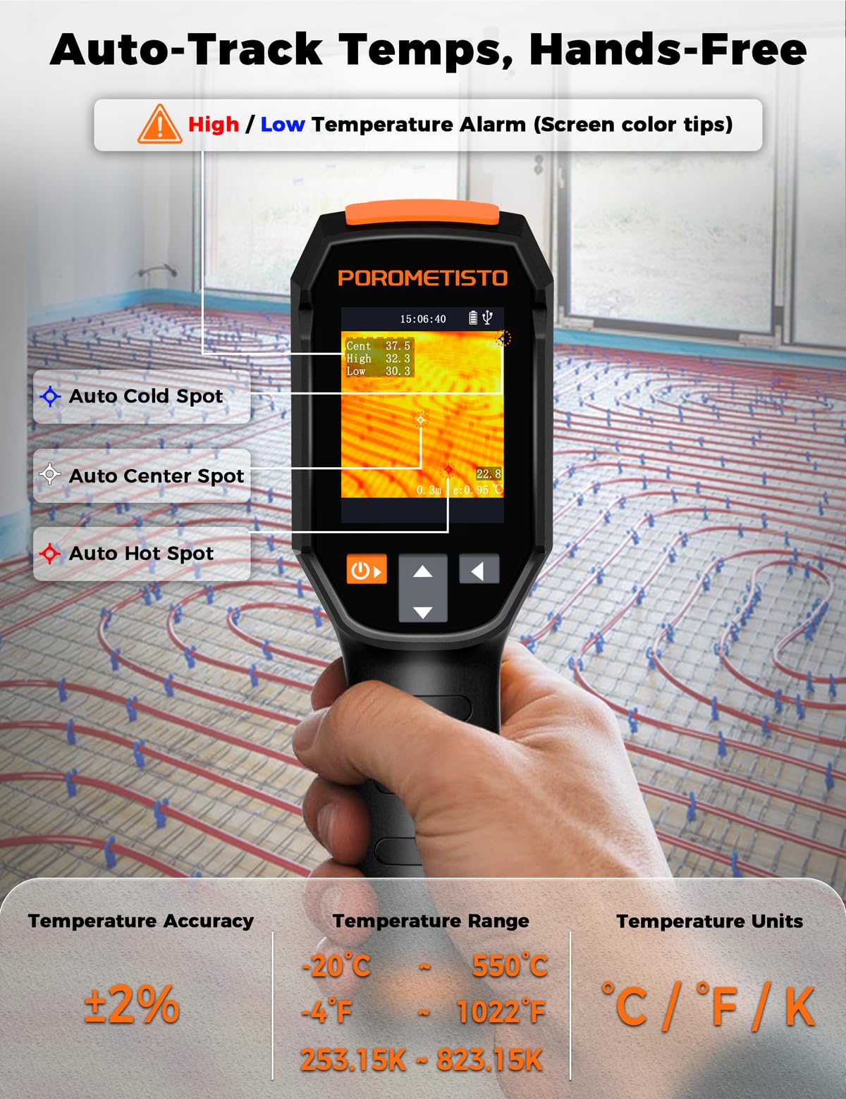 POROMETISTO Ti01 Thermal Camera,240x240 IR Resolution Thermal Imaging Camera,-4°F-1022°F,15 Available Colors Thermal Imager,Display Resolution 320x240 Infrared Camera,Infrared Camera,25Hz,IP54