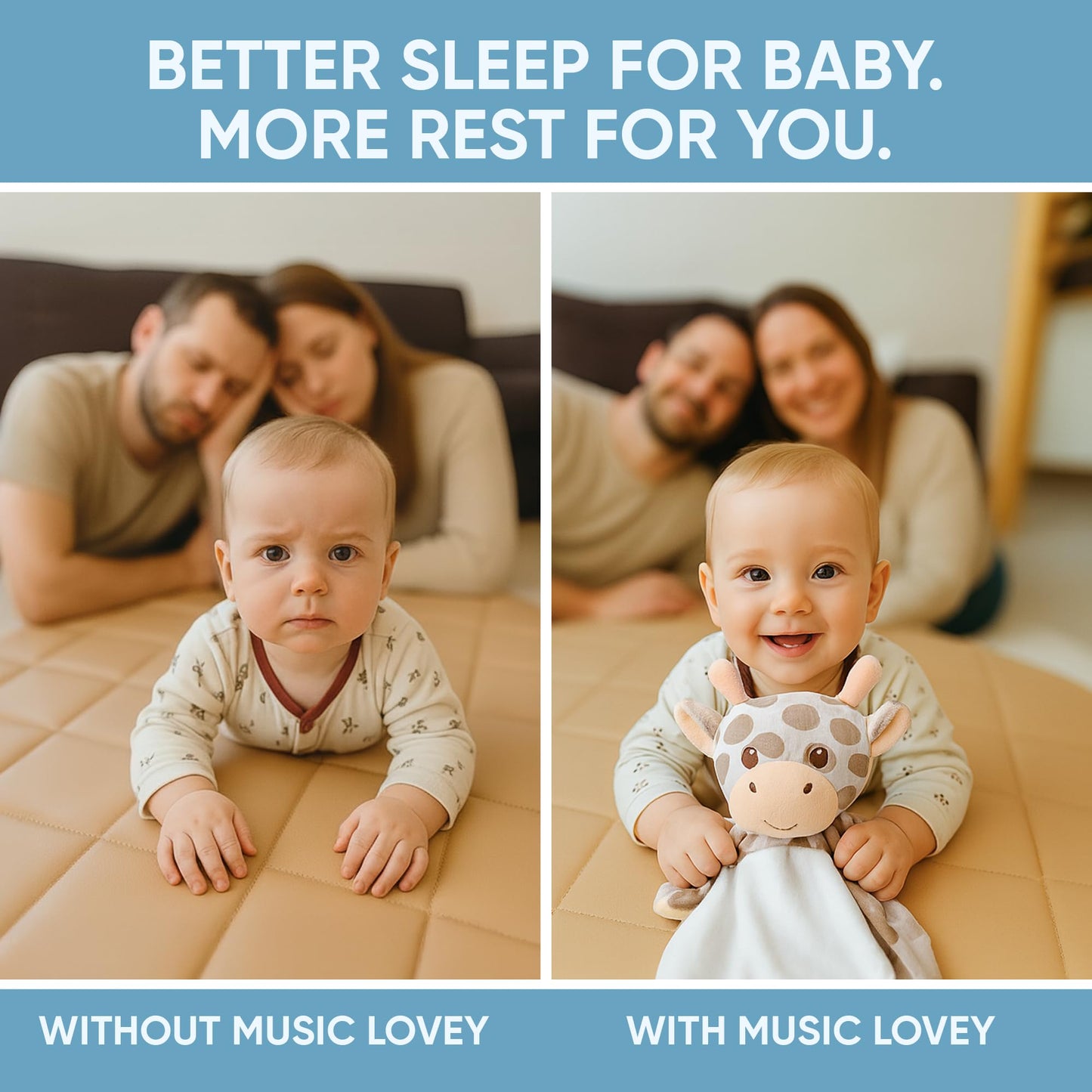Love By Emi 4 in 1 Baby Lullaby Sleep Soother Toy - Stuffed Animal Sound Machine & Pacifier Holder | Heartbeat White Noise & Music | Plush Giraffe Lovey Sleep Aid Security Blanket (0-3 Years)