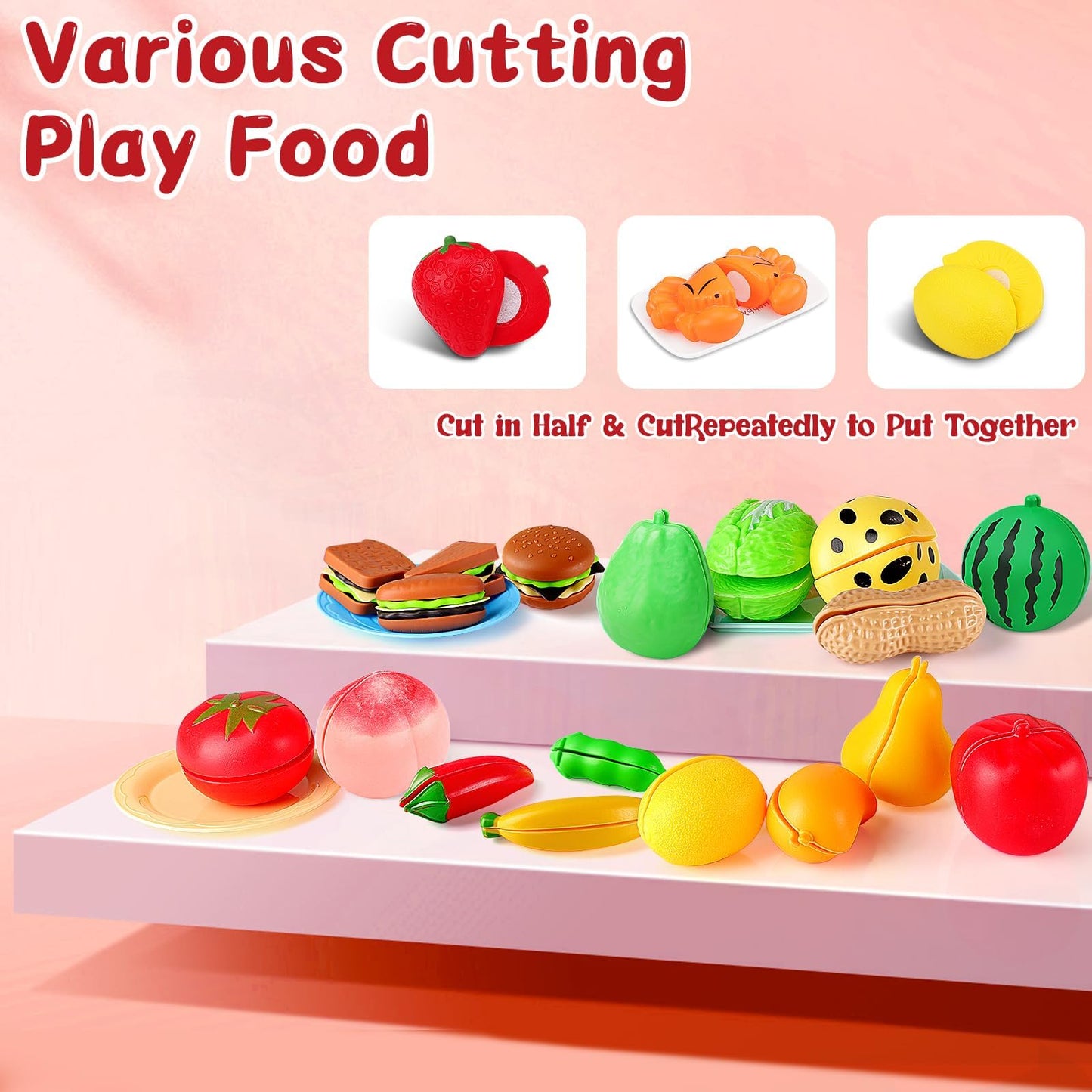 FunMission 134 Pcs Toy Kitchen Accessories, Toddler Pretend Cooking Toys with BBQ Grill, Pressure Cooker, Kettle, Pots, Pans, Kitchen Playset for Cutting Play Food, Learning Gift for Girls Boys