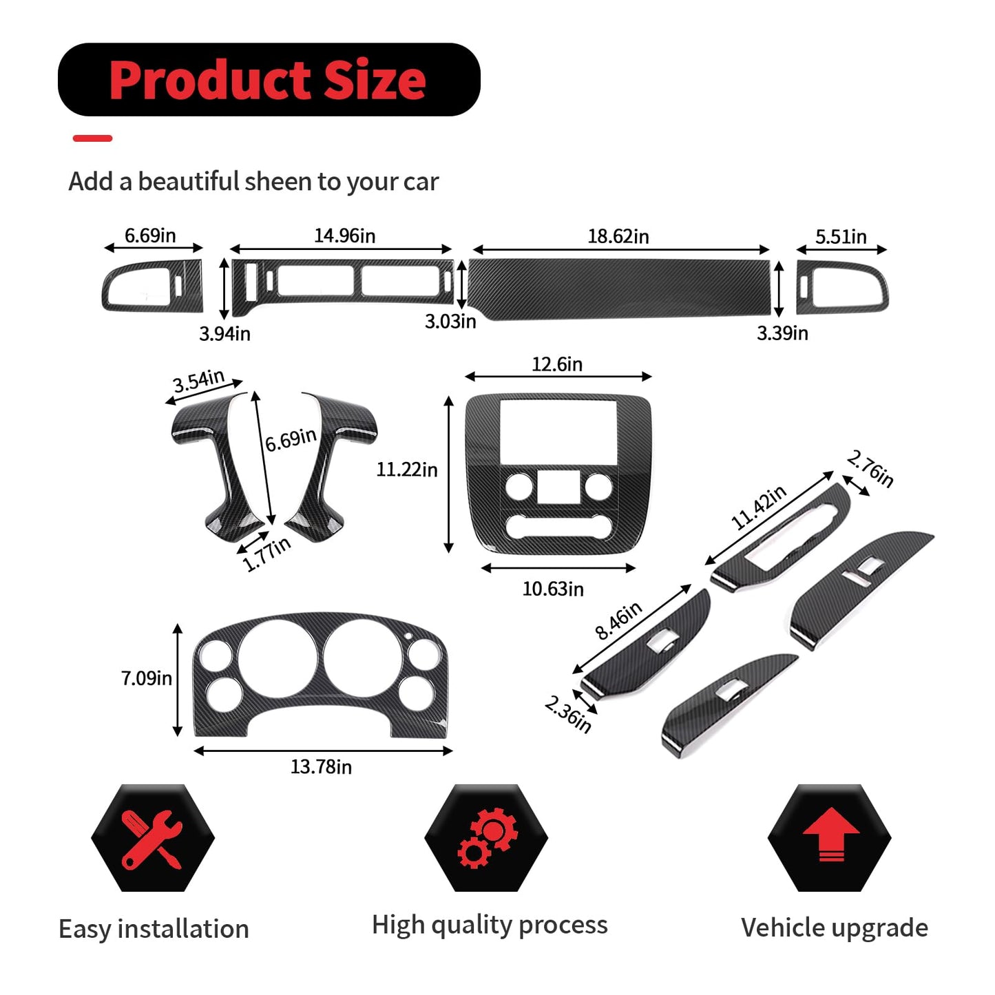RT-TCZ Carbon Fiber Interior Trim Kit Cover Center Console Decoration Accessories for Chevy Avalanche/Suburban/Tahoe 2007-2013,for GMC Yukon/Sierra 2007-2013,12PCS