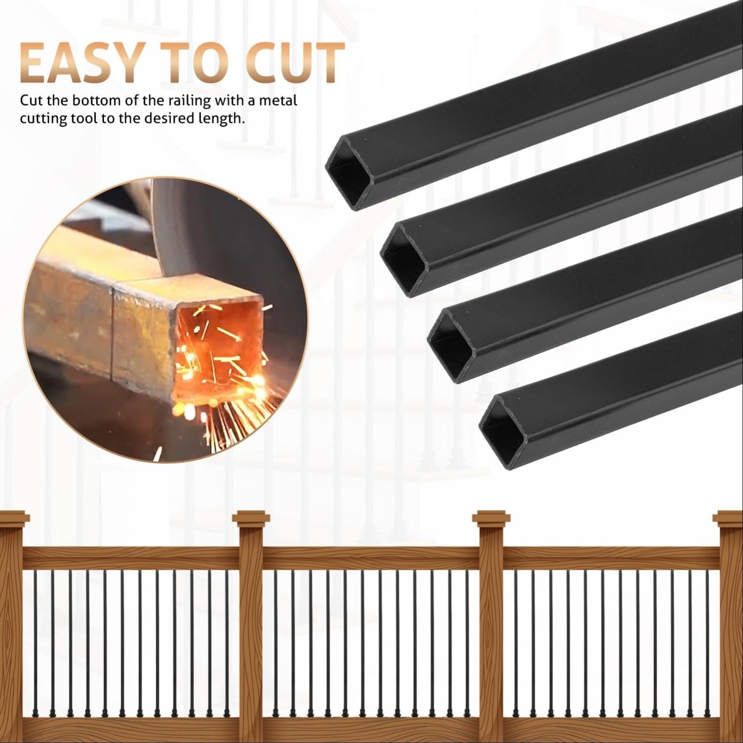 WICHEMI 32 Pack Stair Balusters Indoor, 44" x1/2" Iron Balusters for Staircase, Square Straight Stair Spindles Iron Black with Baluster Plate Shoes