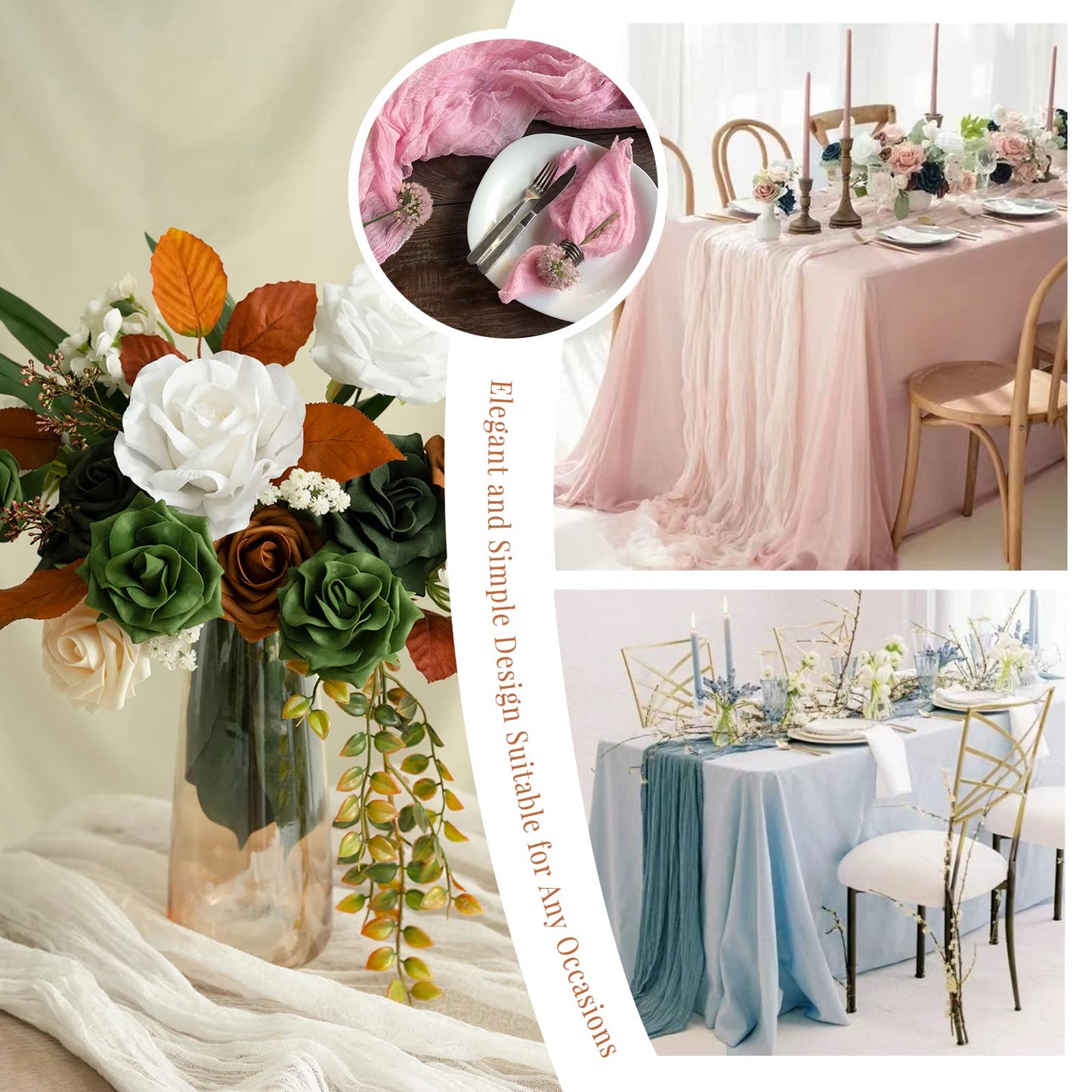 12 Pack Cheesecloth Table Runner 35 x 120 inch Long Boho Cheese Cloth Gauze Table Runners Semi Sheer Table Runner for Wedding Decor, Bridal Shower, Birthday Party (Light Pink)