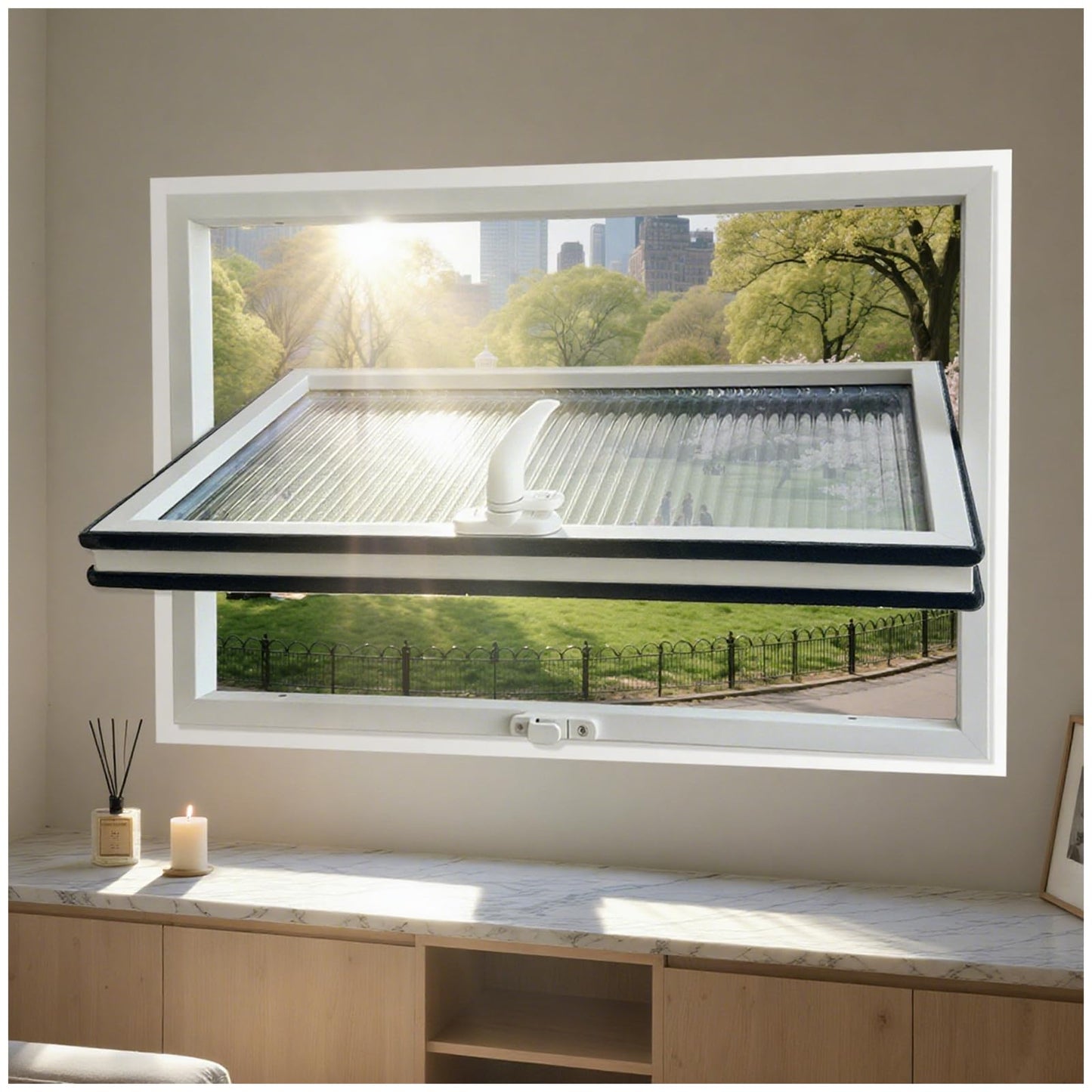 36x24in Windows for houses, 360° Rotation Sliding Window, Flush Mount Rotating Ventilated Windows, Basement Window with Tempered Glass, for Bathroom/Kitchen/Warehouse/Playhouse (White, 36x24in)