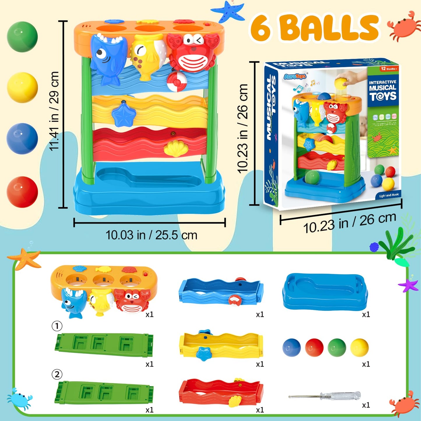 AuroTops Toys for 1 2 3 Years Old Boys & Girls, Toddler Musical Toy for 6-12-18-24 Months, Interactive Montessori Toys with Light & Sound,Christmas Birthday Gifts for Baby Age 1-2 Years Old