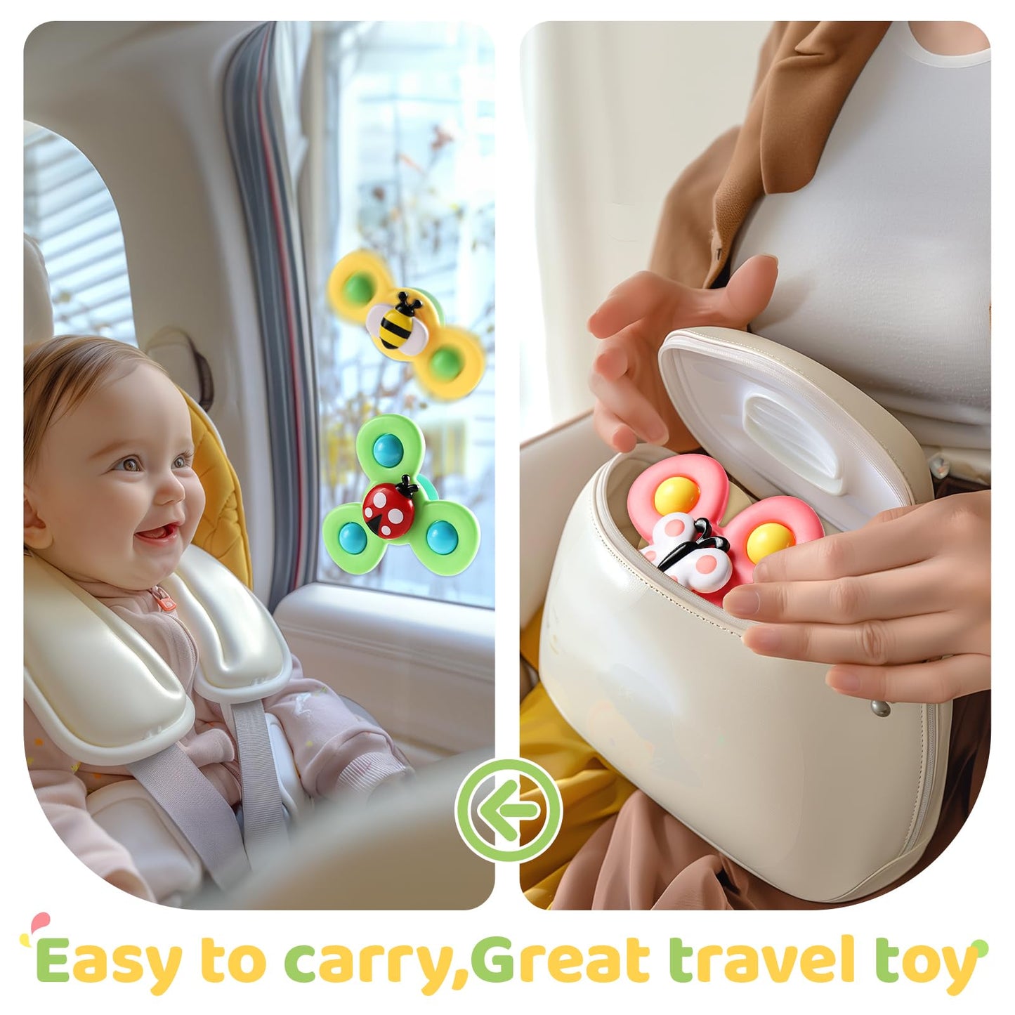ALASOU 6 PCS Suction Cup Rotating Toys(3 Farm+3 Bee) for Infant and Toddlers