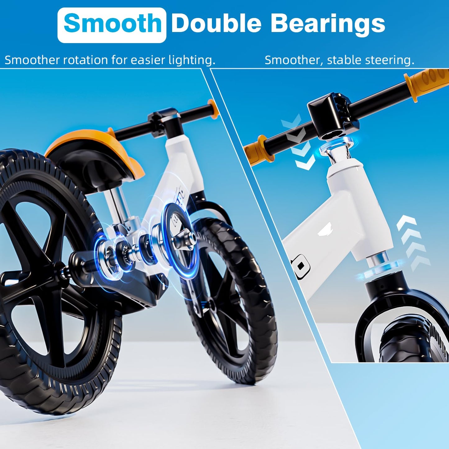 Ridego 12 Inch Balance Bike for Kids 2-4 Year Old, Lightweight Kids Bike with Adjustable Seat, Push Bicycle with Air Rubber Tires, Ride-on Toys Birthday Gift