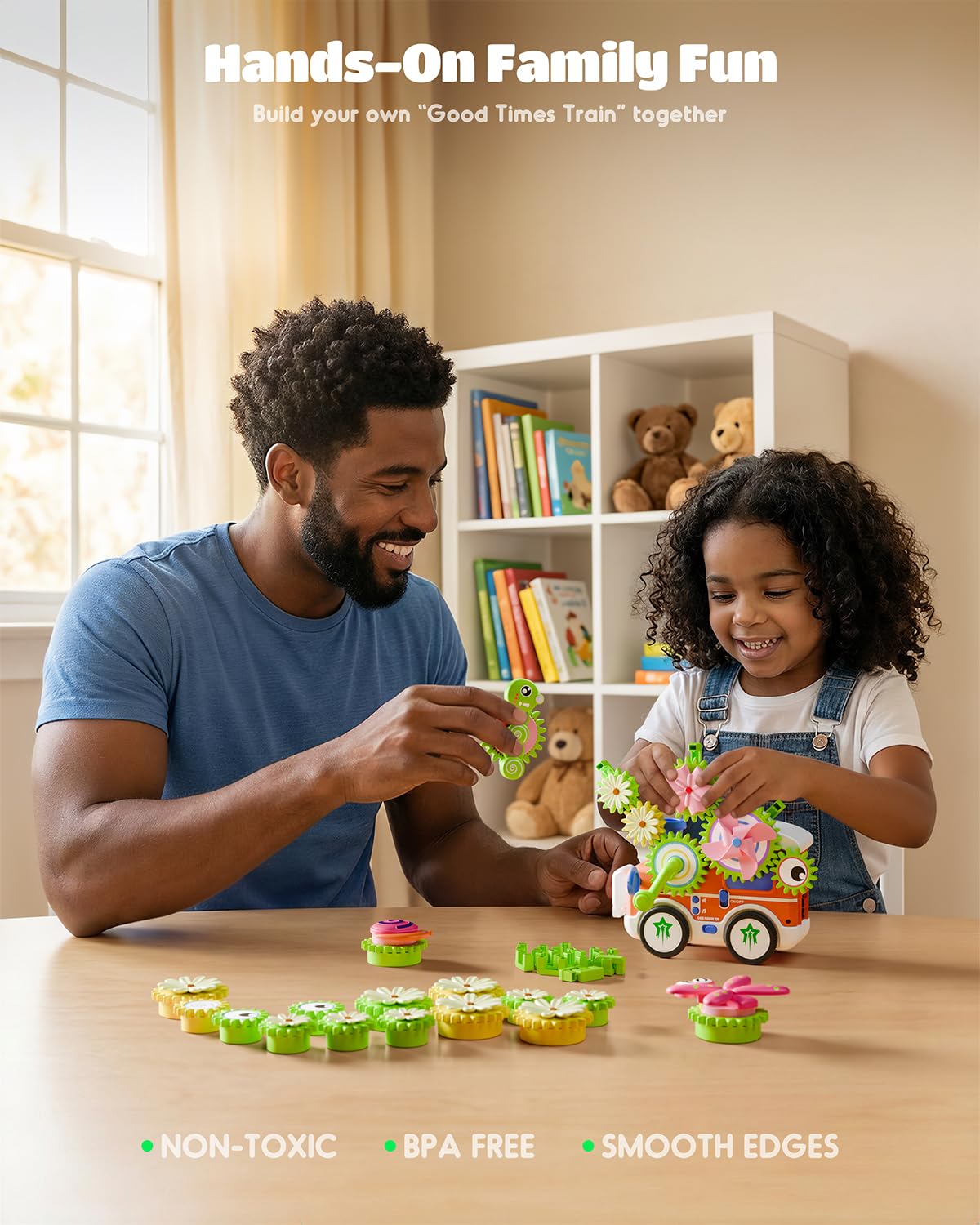 LIGHTDESIRE Montessori Toys for Toddlers 3 4 5 6 Years Old,Musical Baby Toy Train Electric Rotating Gear Flower Building Blocks Toddler Toys,Stem Toy DIY Assembly Birthday Gifts Baby Boy Girl