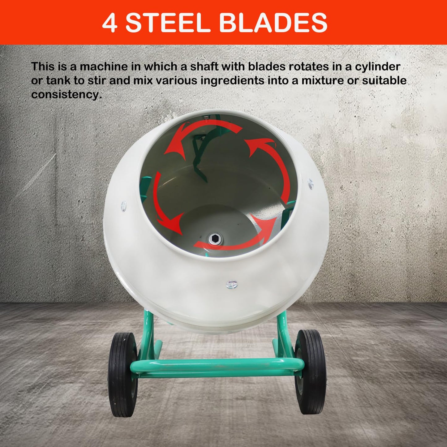 HayWHNKN 5.3 Cu.Ft Electric Concrete Mixer 4 Steel Blades Cement Mixer Pure Copper Motor Portable Wheels for Construction Home Renovation Farm