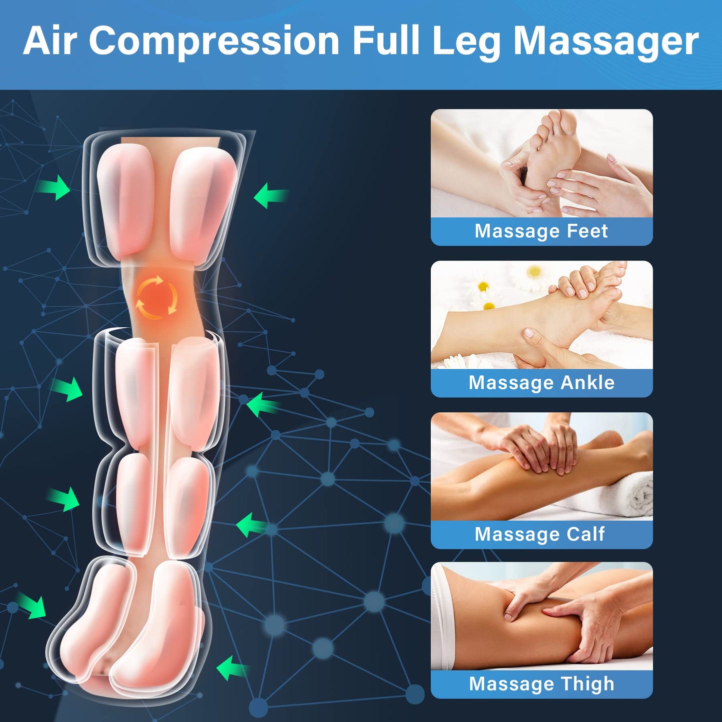 comrelax FSA Eligible HSA Approved Air Compression Leg Massager for Circulation and Recovery Full Leg Massager with Cold Therapies 3 Modes 3 Intensities Sequential Compression Device for Pain Relief