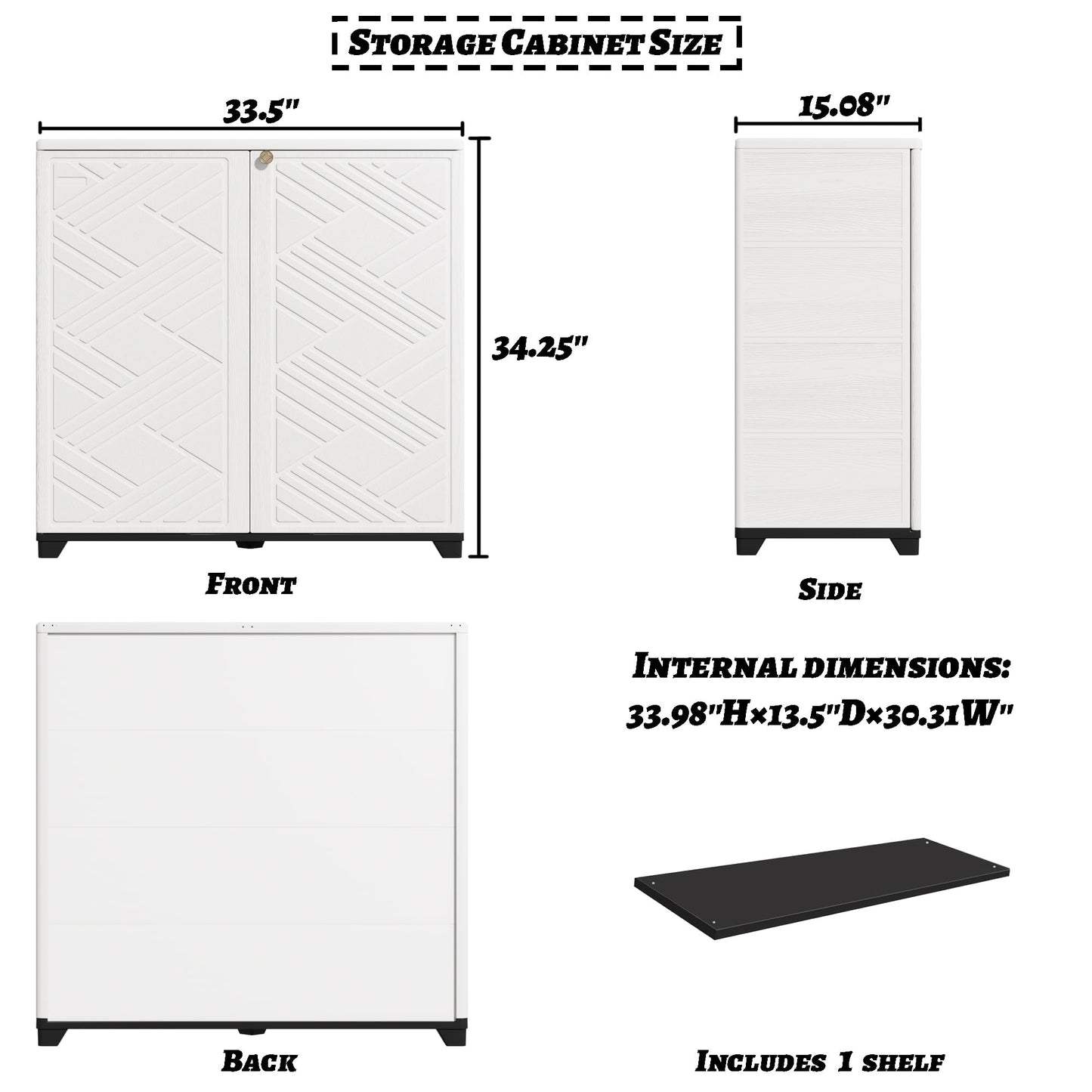 Mrosaa Storage Box Outdoor Caninet,Resin Indoor Storage Box Waterproof,Outdoor Storage Cabinets for Patio/Garden/Backyard(with 1 Shelf)-White