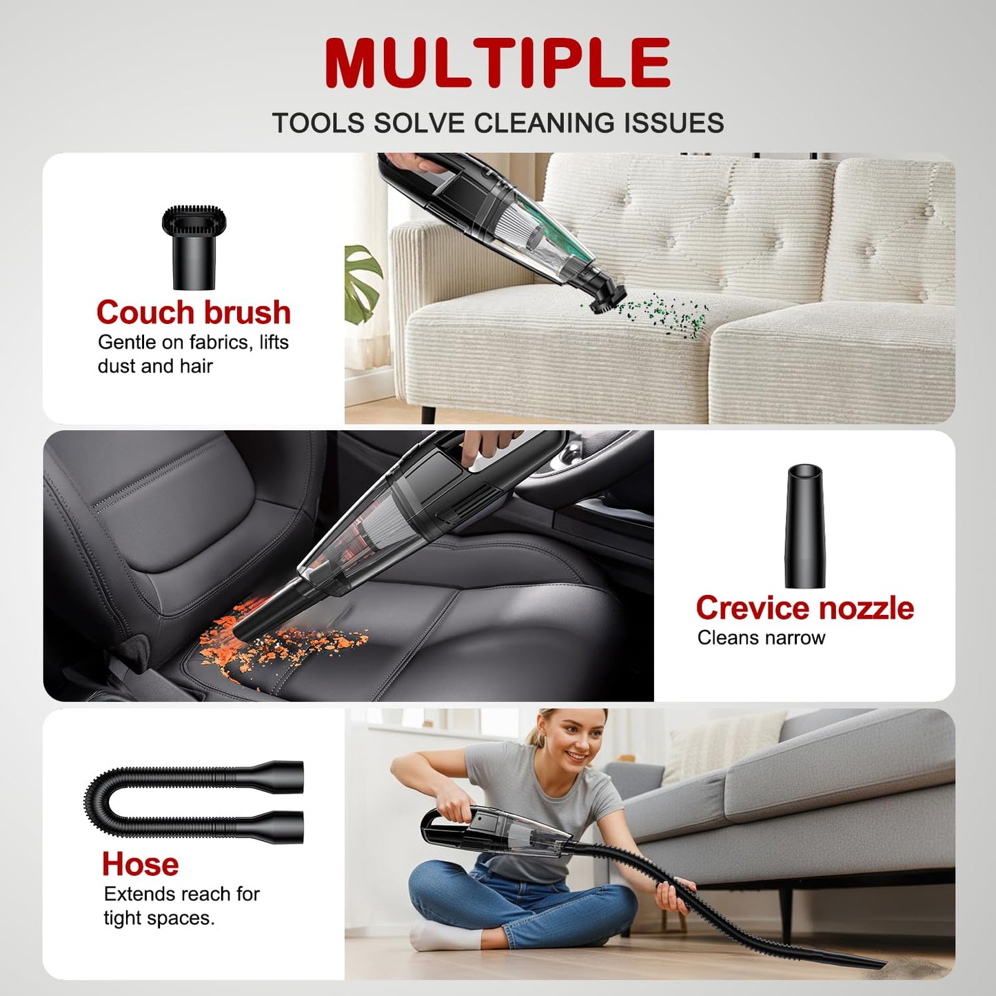 BSRCO Handheld Vacuum Cordless, 30 Min Runtime & USB-C, 8KPa Strong Suction, 1.43lbs Lightweight with LED Light, for Car Seats, Home & Pet Hair Quick Cleanup