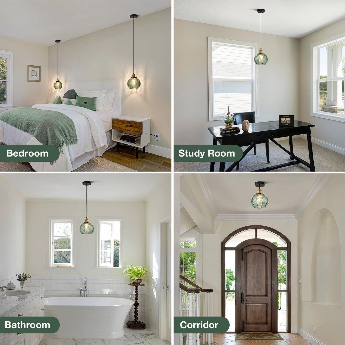 ZRPSSGE 7.8in Vintage Pendant Light 1- Light Kitchen Sink Pendant Lights with Green Hand Blown Glass Small Hanging Lamp for Kitchen Island Dining Room Bedroom Bathroom Hallway E26