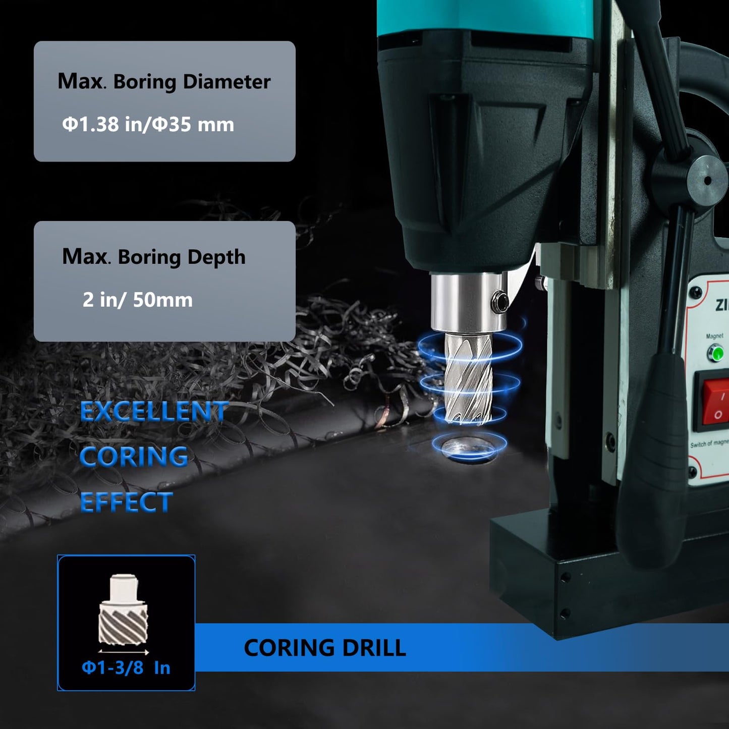 ZINNORE Mag Drill Press, Portable Magnetic Drill Press, 2360lbf/10500N Magnetic Drill, 700 rpm Speed Drilling Machine