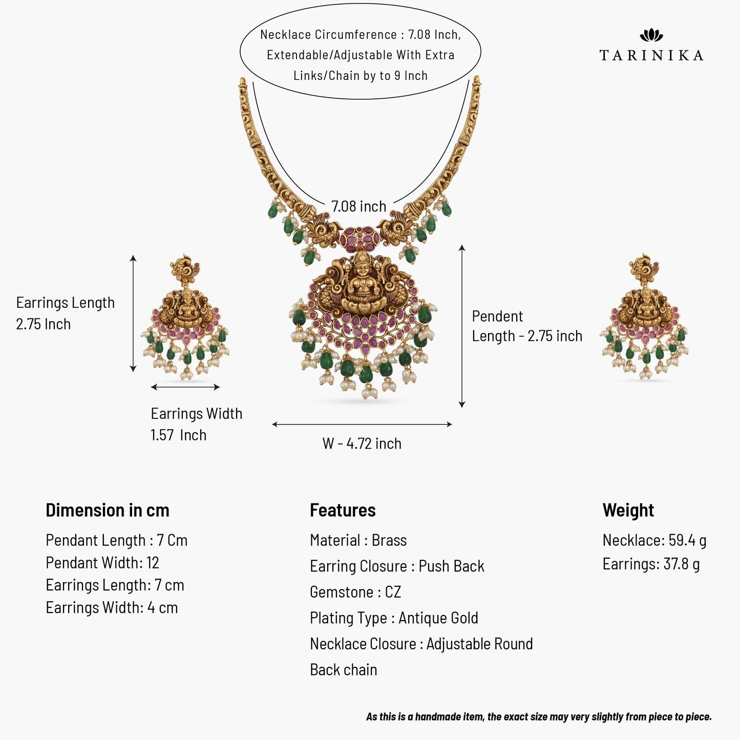 TARINIKA Antique Gold Plated Anandi Short Necklace Set with temple design - Indian Jewelry Sets for Women | Perfect for Ethnic Occasions | Traditional South Indian Necklace | 1 Year Warranty*
