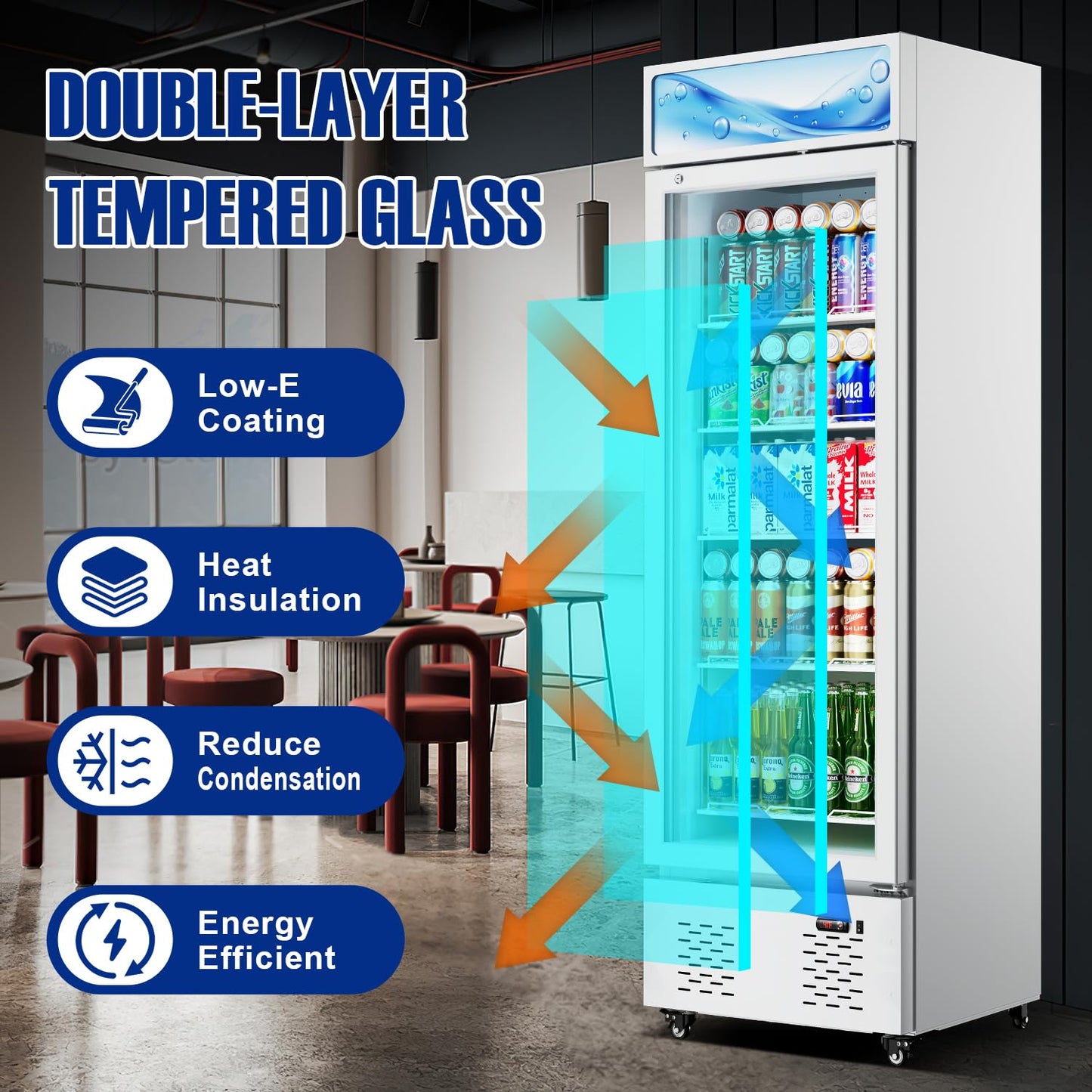 ECEVT 22.8'' W Commercial Beverage Refrigerator, 11 Cu.Ft Glass Door Drink Cooler with Soft Light and 5 Shelves, Display Refrigerator for Restaurant Store Cafe Bar, White