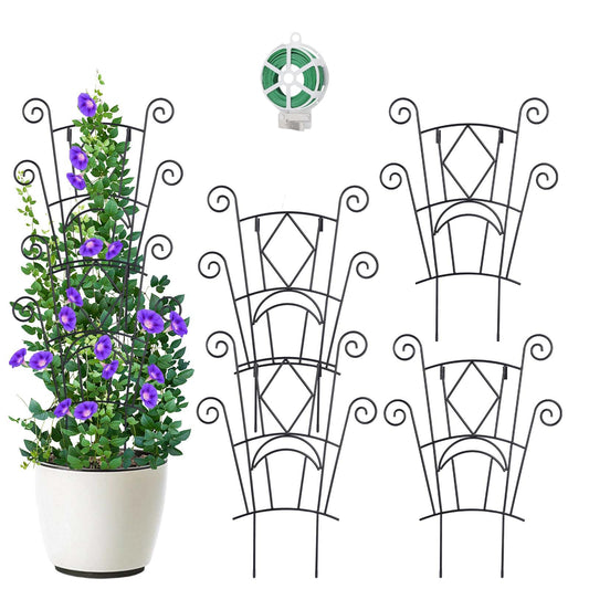 Yhtpouqe 4 Pack Stackable Metal Plant Trellis for Climbing Plants Outdoor/Indoor - Sturdy Garden Trellis for Potted Plants, Vine Support Stakes with Rustproof Design- Decorative Plant Support