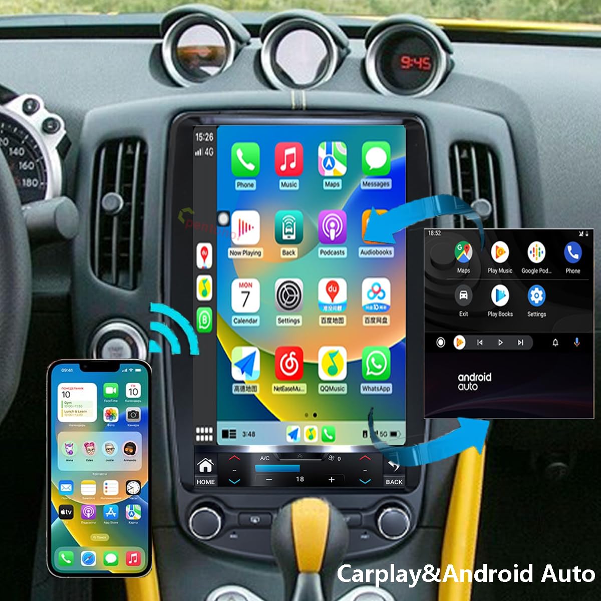 8GB+128GB,Upgrade Car Radio for Nissan 370Z 2009-2021 Car Radio Android 14 Stereo Replacement 13.8 inch Touch Screen Tesla Vertical Screen Style with Wireless Carplay & Android Auto (8GB+128GB)