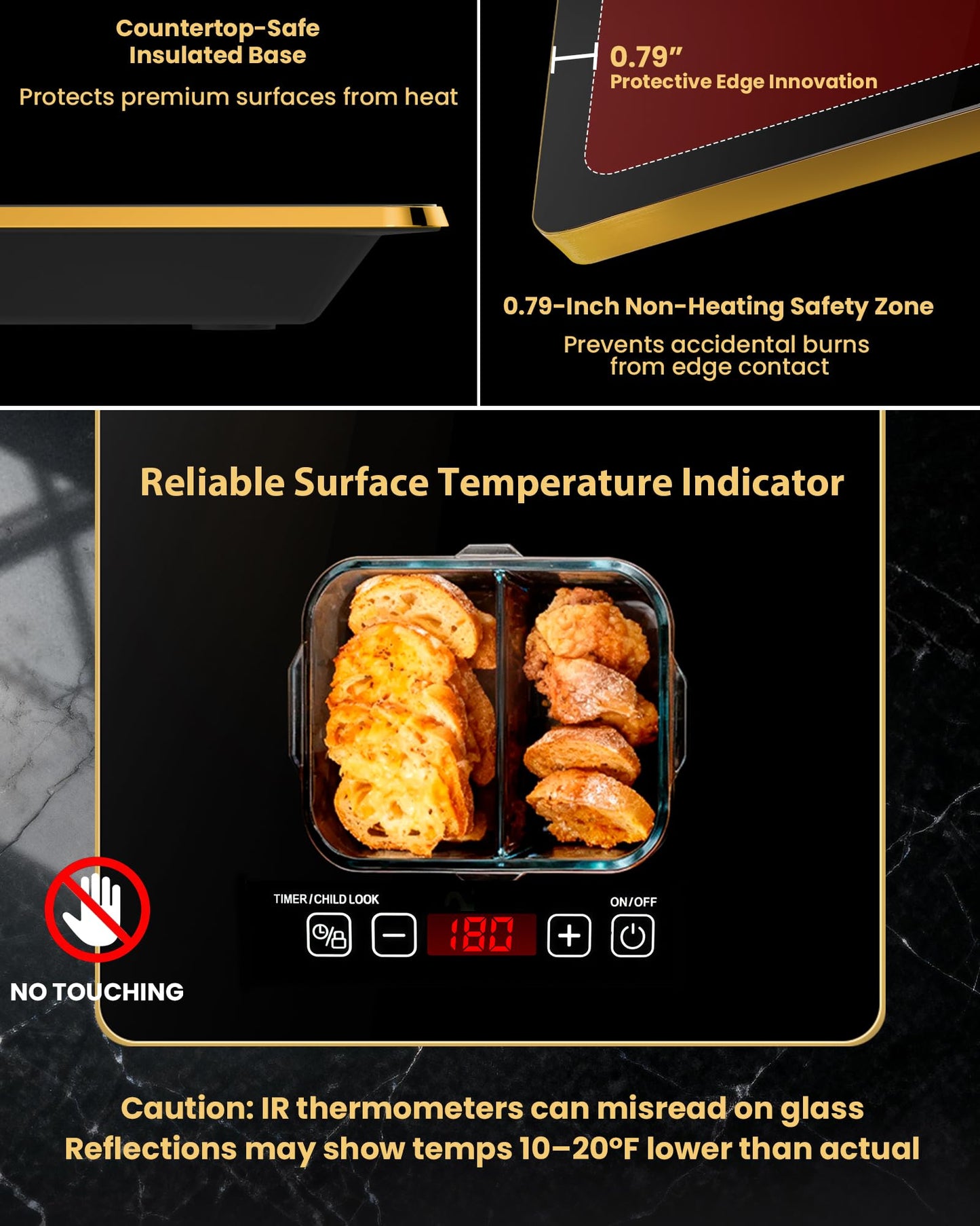 Electric Warming Tray XXXL 44"x16" with Storage Bag, Adjustable‑Size Food Warming Mat, 5‑in‑1 Expandable Modular, Food Warmer for Parties, Buffet, Catering & Gathering, 8‑Level Temp & Timer, Gold Edge