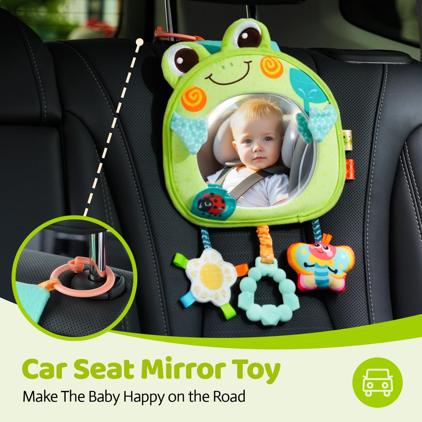 Jollybaby Car Seat Crib Stroller Play Gym Hanging Toy for Baby 0-3-6-12 Months, Tummy Time Mirror Toys Gifts for Newborn Infants, Carseat Travel Toy for Road Trip - Frog