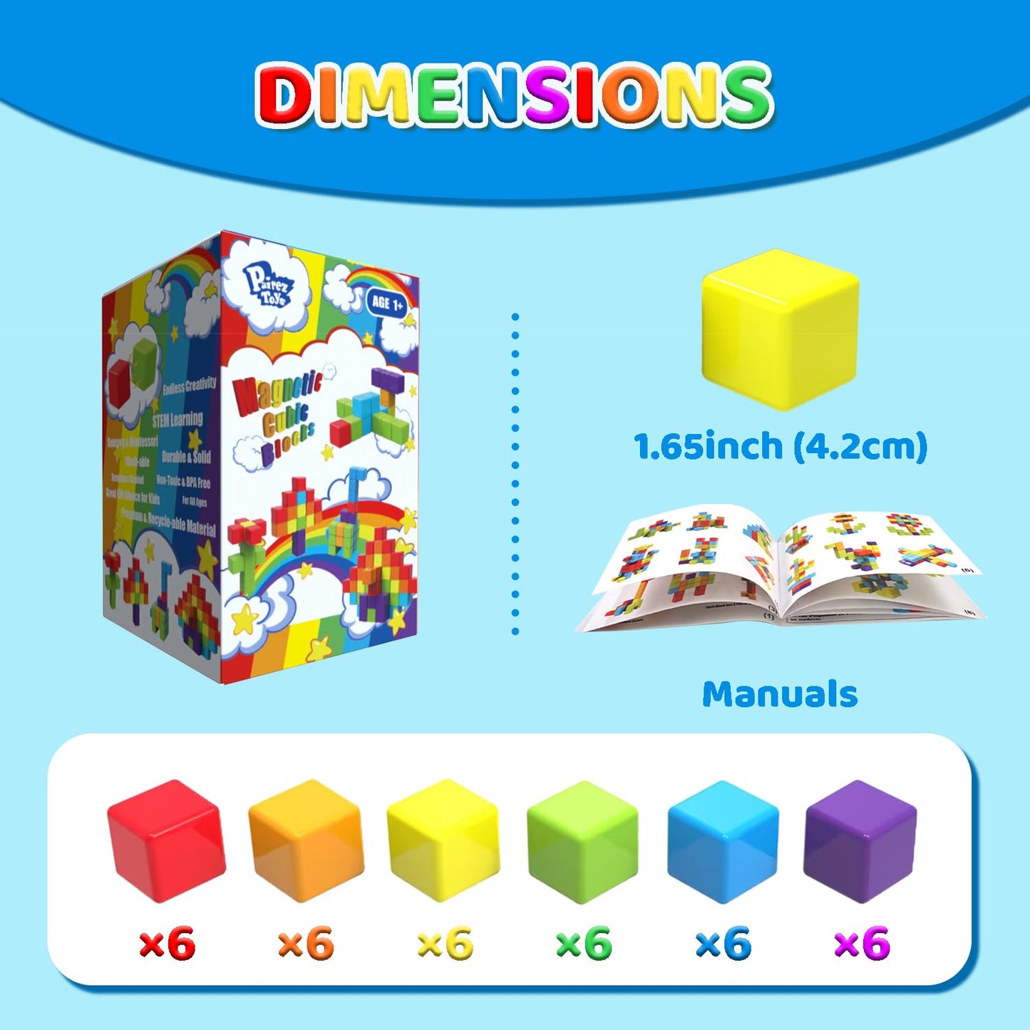 Magnetic Building Blocks & Magnetic Puzzle Toys for Toddlers, Large Building Blocks Cubes 1.65 Inches, Sensory & Montessori Toys for Boys & Girls 1 2 3 Years Old(40pcs)