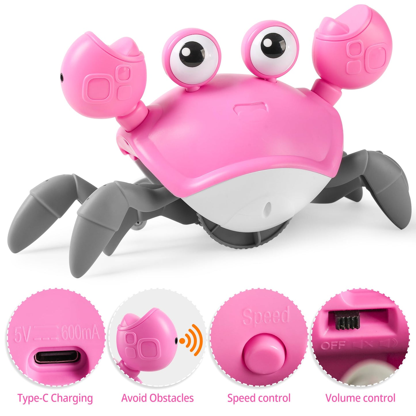Hirger Crawling Crab Baby Girl Toy, Dancing Walking Infant Toy for Tummy Time, Sensory Toy for 3-6-12-18 Months Babies & Toddlers 1-2-3, Musical Birthday Gift